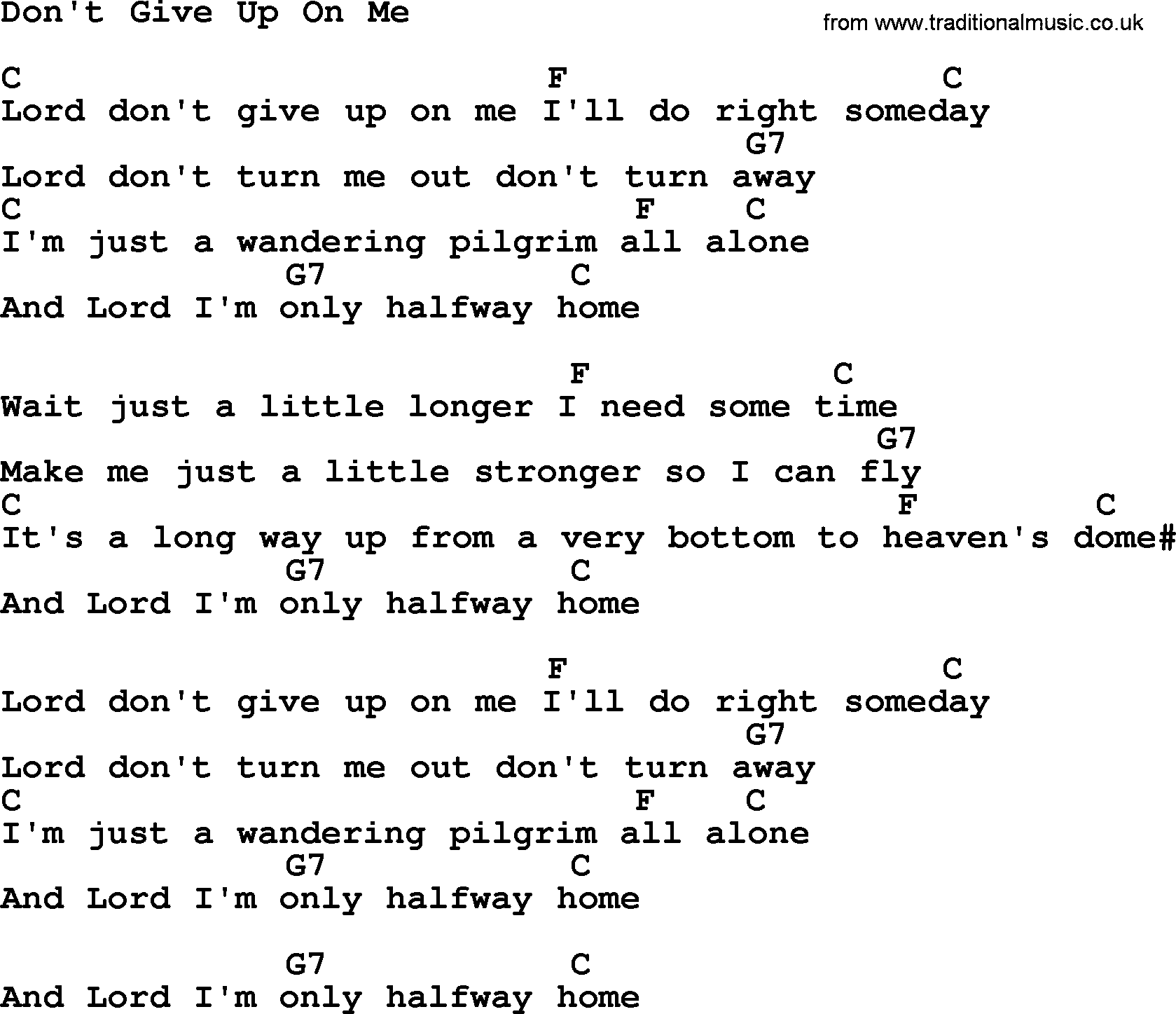 Merle Haggard song: Don't Give Up On Me, lyrics and chords