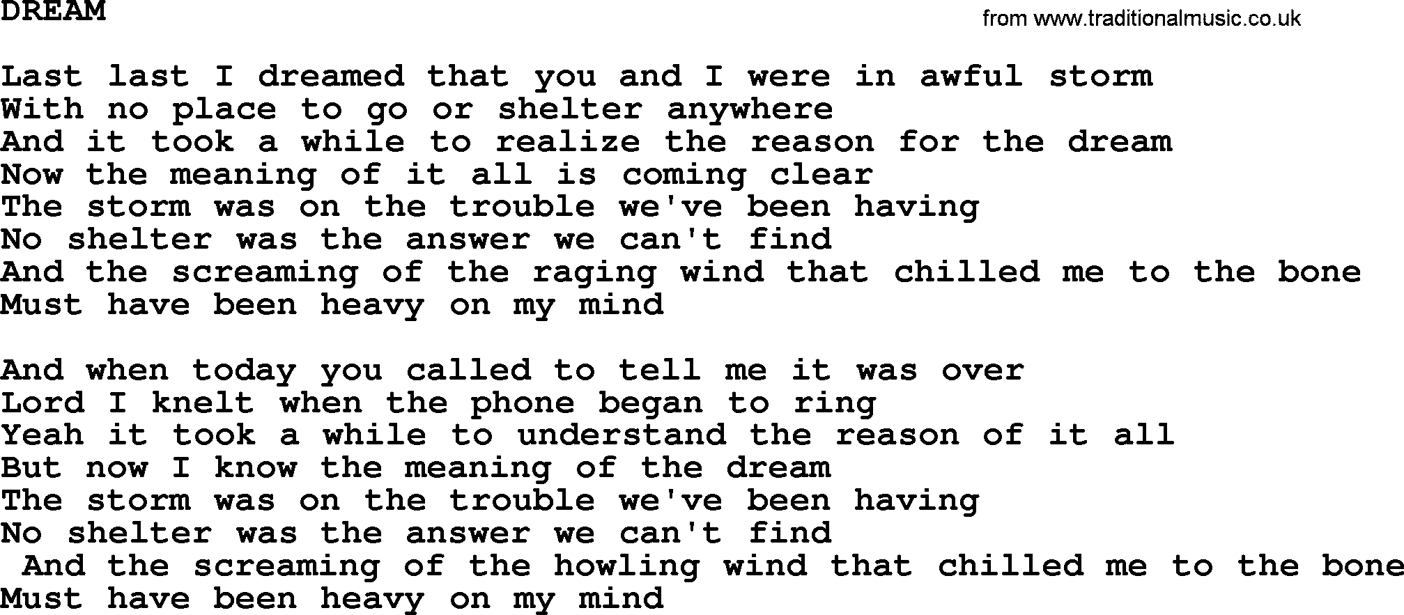 Merle Haggard song: Dream, lyrics.