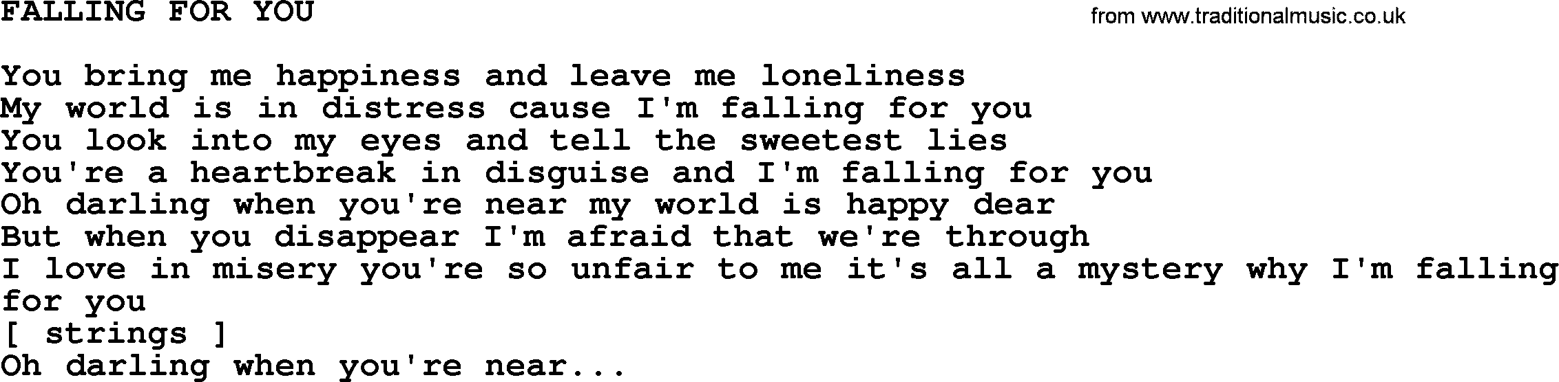 Merle Haggard song: Falling For You, lyrics.