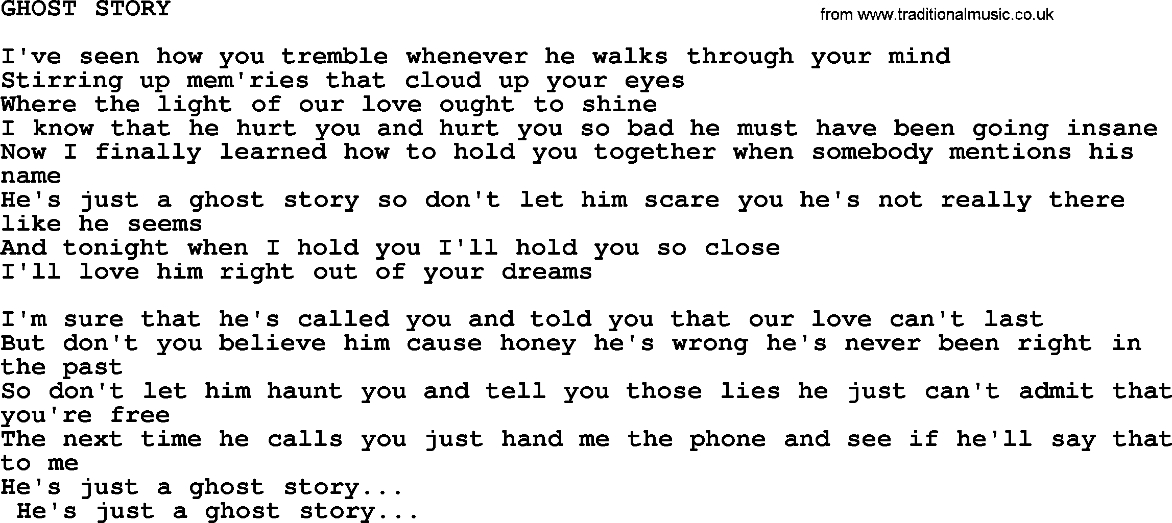 Merle Haggard song: Ghost Story, lyrics.
