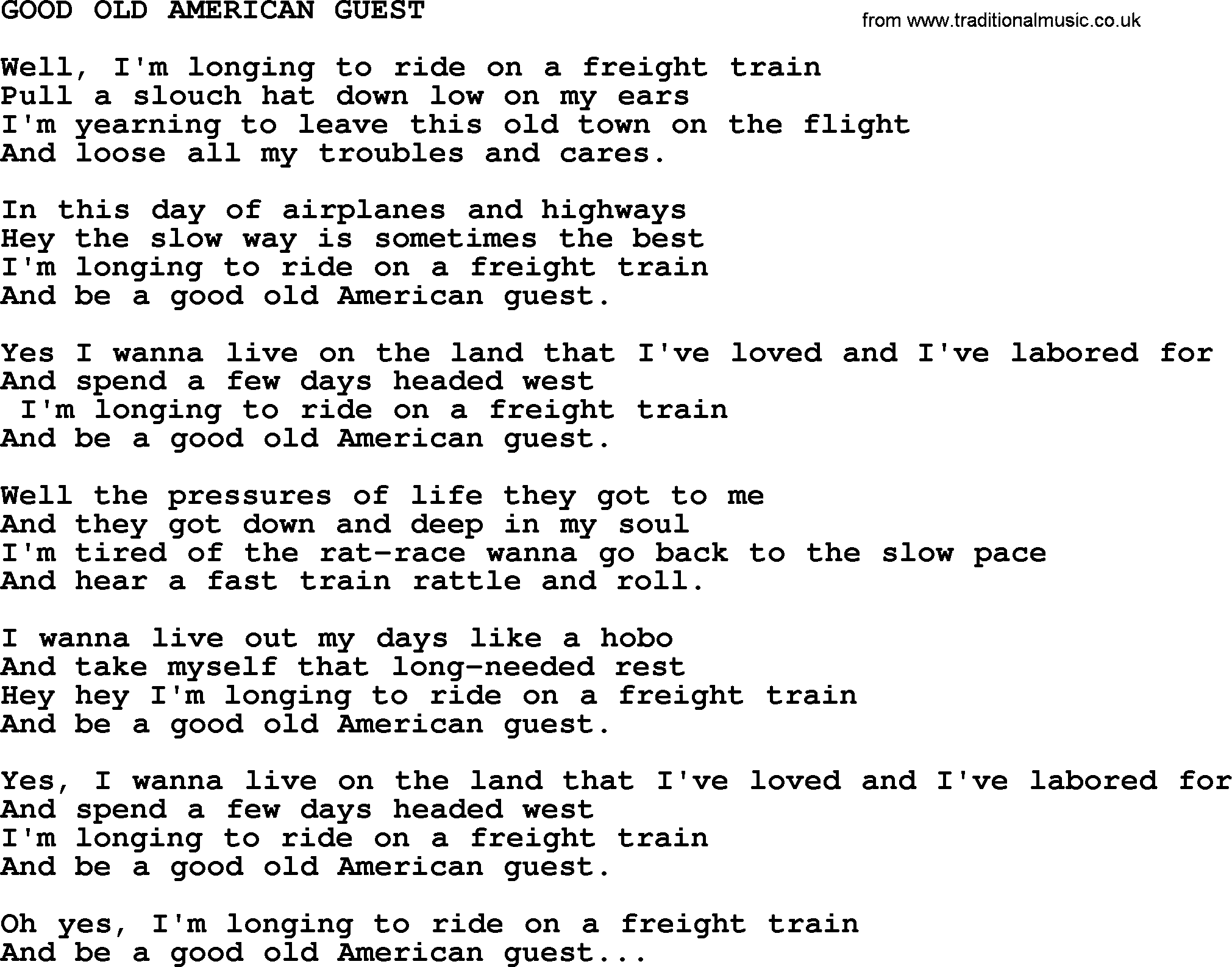 Merle Haggard song: Good Old American Guest, lyrics.