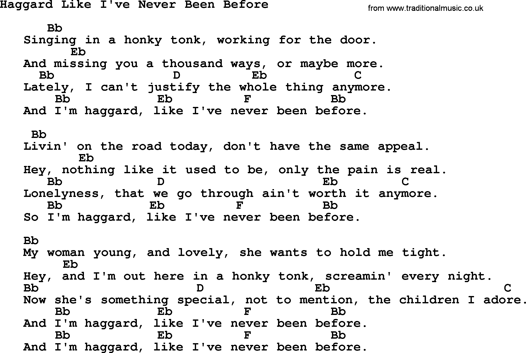 Merle Haggard song: Haggard Like I've Never Been Before, lyrics and chords