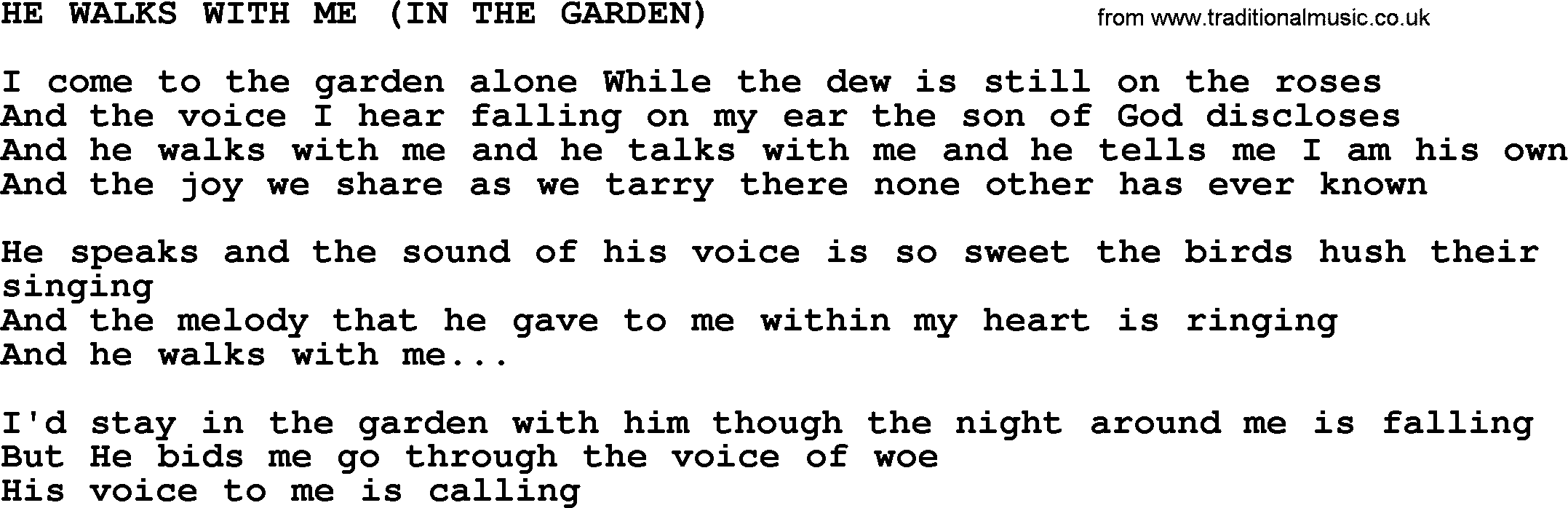 Merle Haggard song: He Walks With Me In The Garden, lyrics.