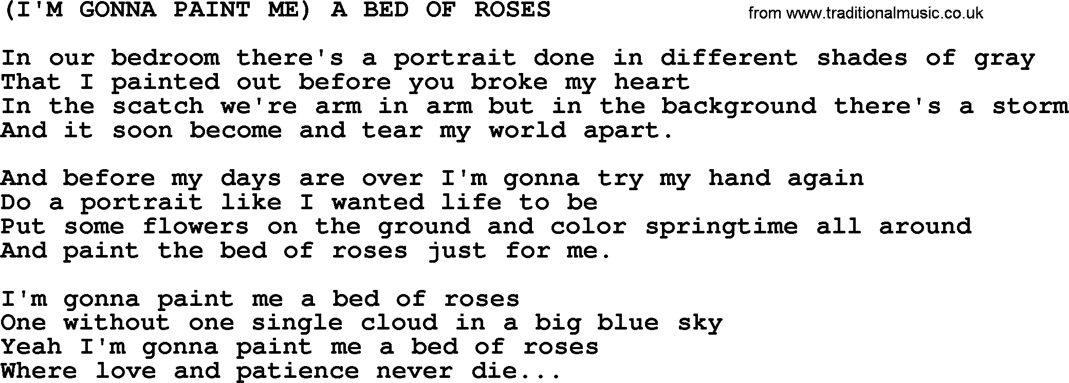 Merle Haggard song: I'm Gonna Paint Me A Bed Of Roses, lyrics.