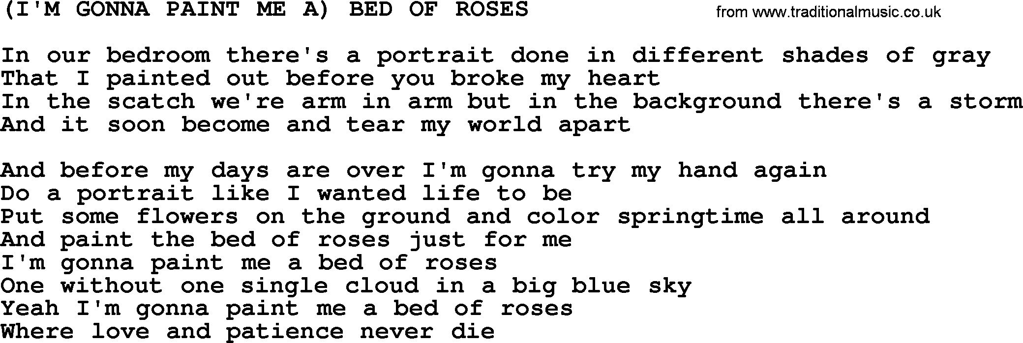 Merle Haggard song: I'm Gonna Paint Me A Bed Of Roses1, lyrics.