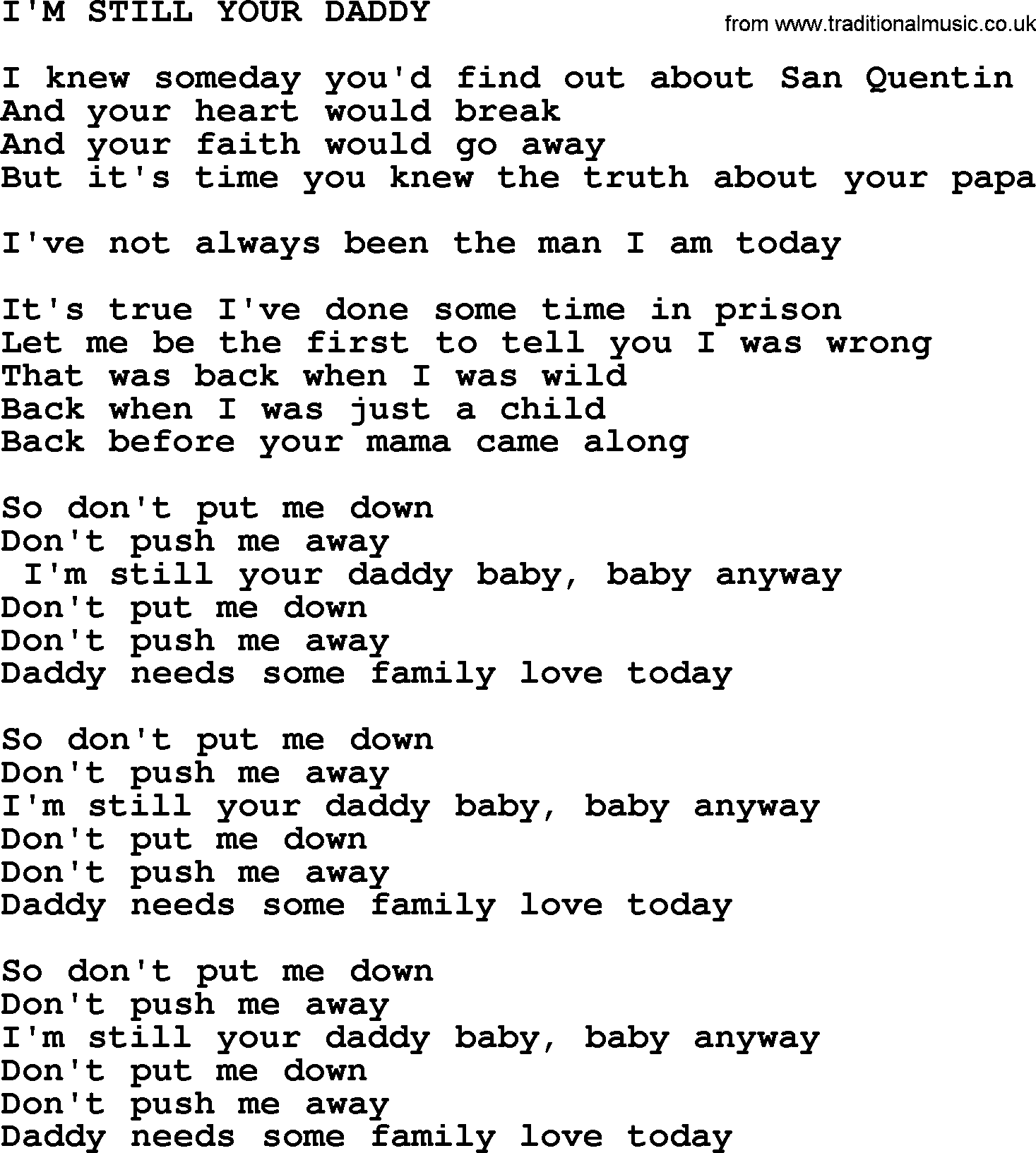 Merle Haggard song: I'm Still Your Daddy, lyrics.