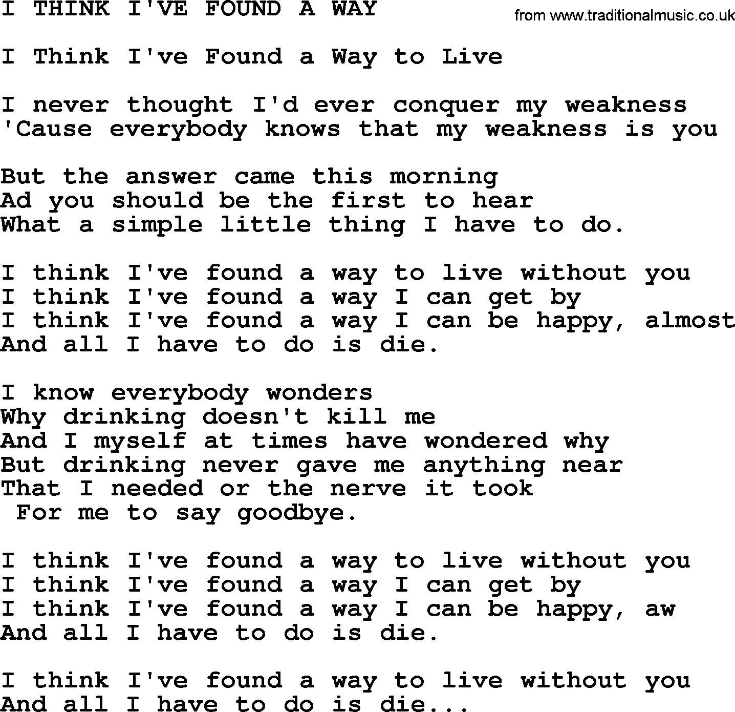 Merle Haggard song: I Think I've Found A Way, lyrics.