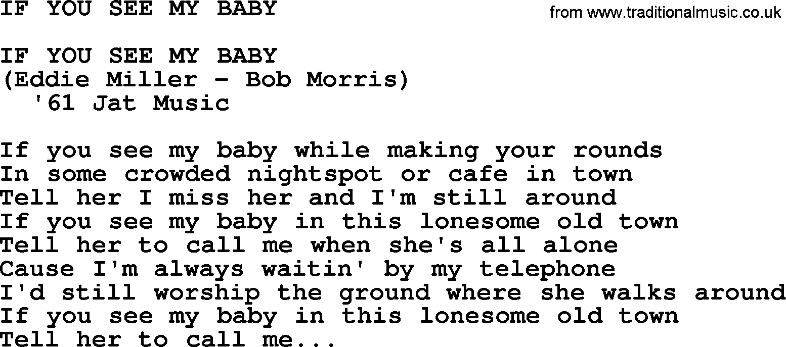 Merle Haggard song: If You See My Baby, lyrics.