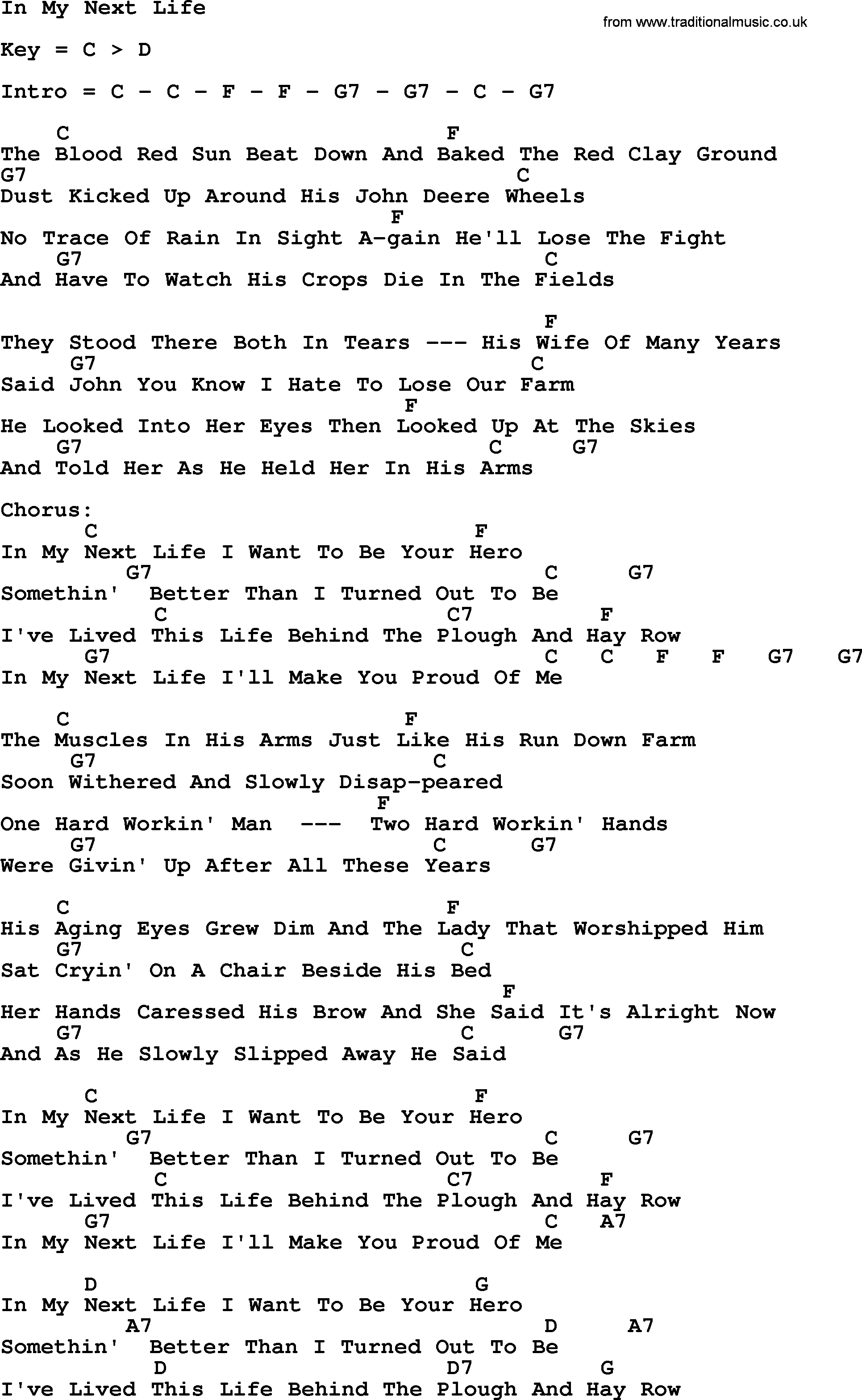 Merle Haggard song: In My Next Life, lyrics and chords