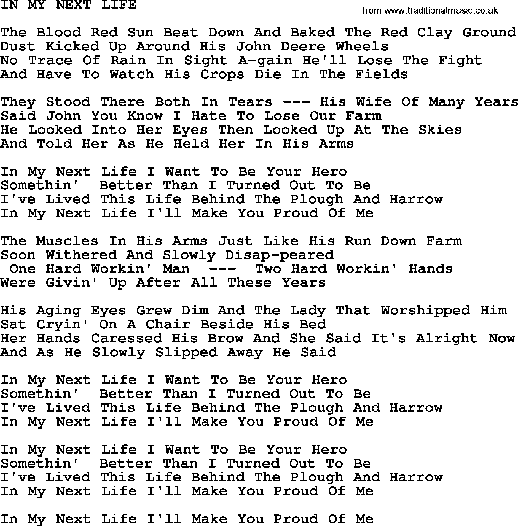 Merle Haggard song: In My Next Life, lyrics.