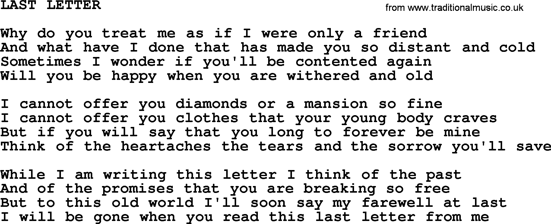 Merle Haggard song: Last Letter, lyrics.