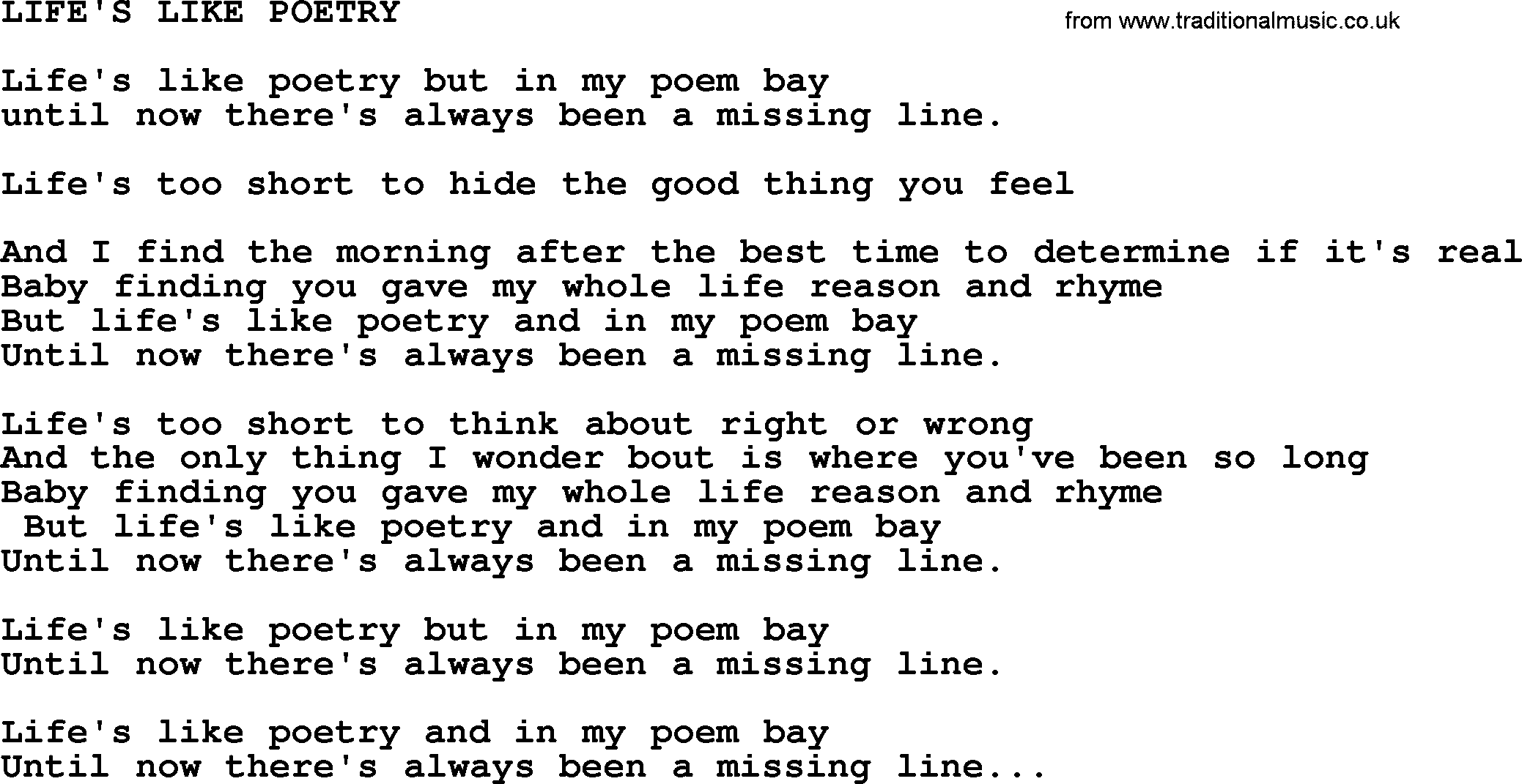 Merle Haggard song: Life's Like Poetry, lyrics.