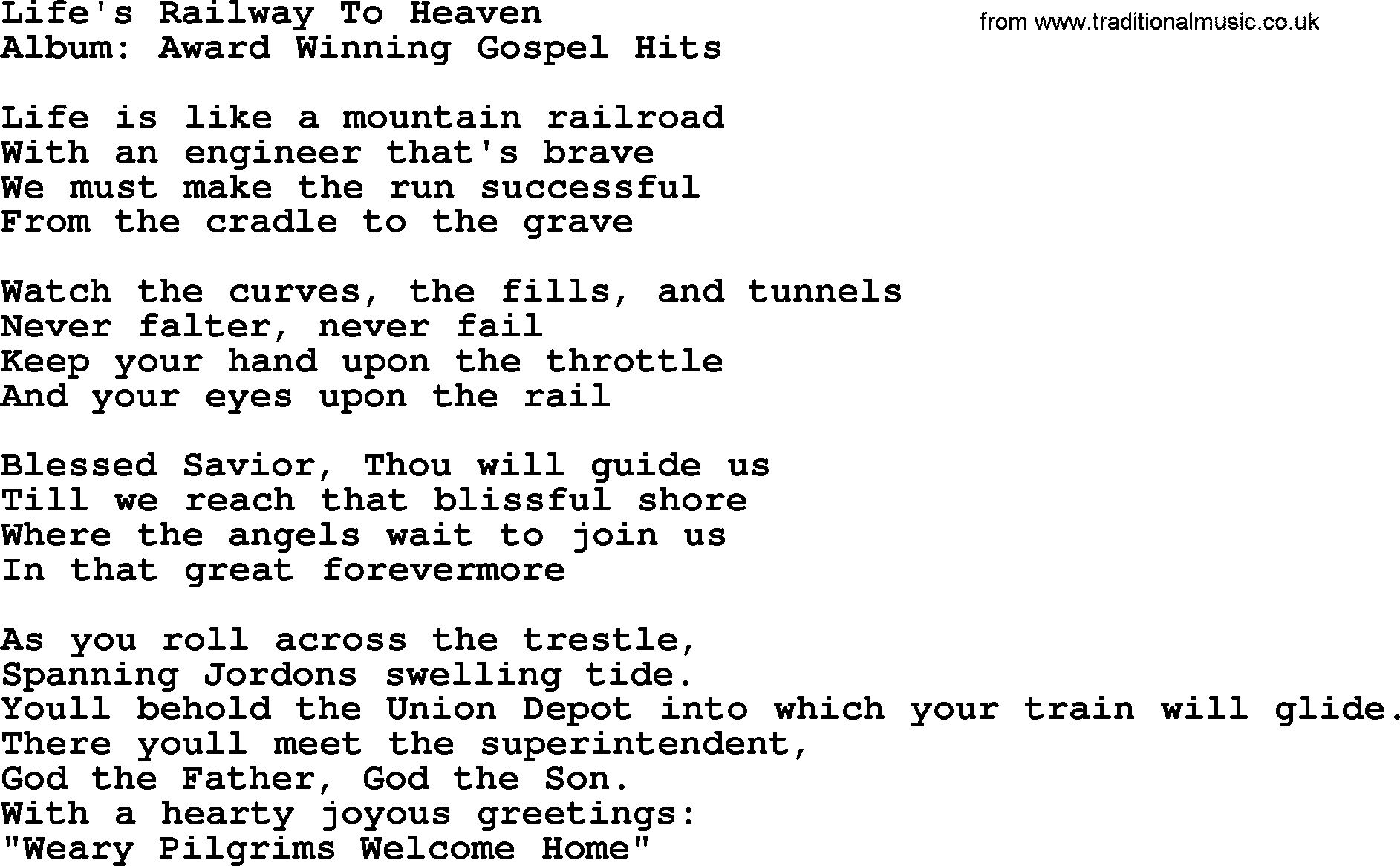 Merle Haggard song: Life's Railway To Heaven, lyrics.