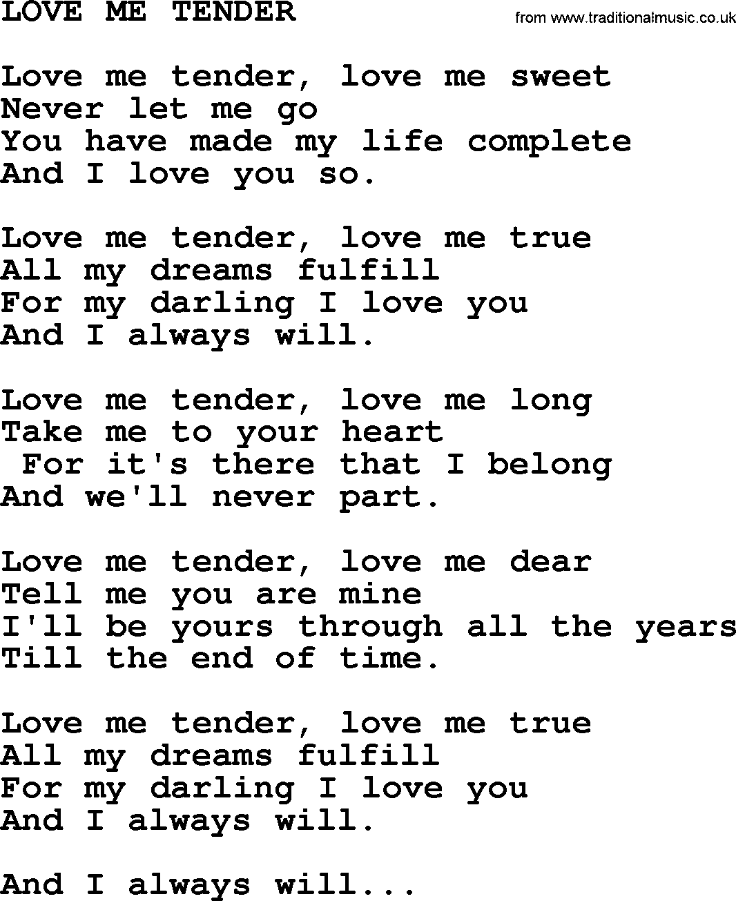 Merle Haggard song: Love Me Tender, lyrics.