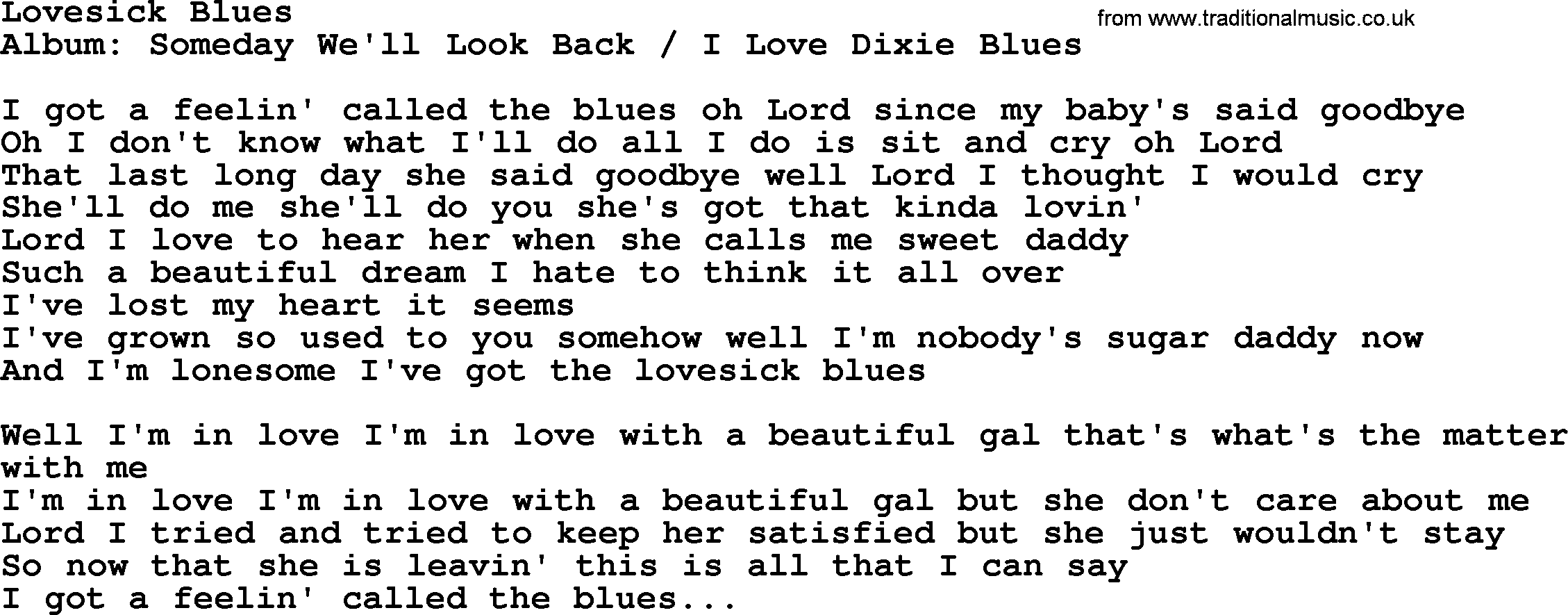 Merle Haggard song: Lovesick Blues, lyrics.