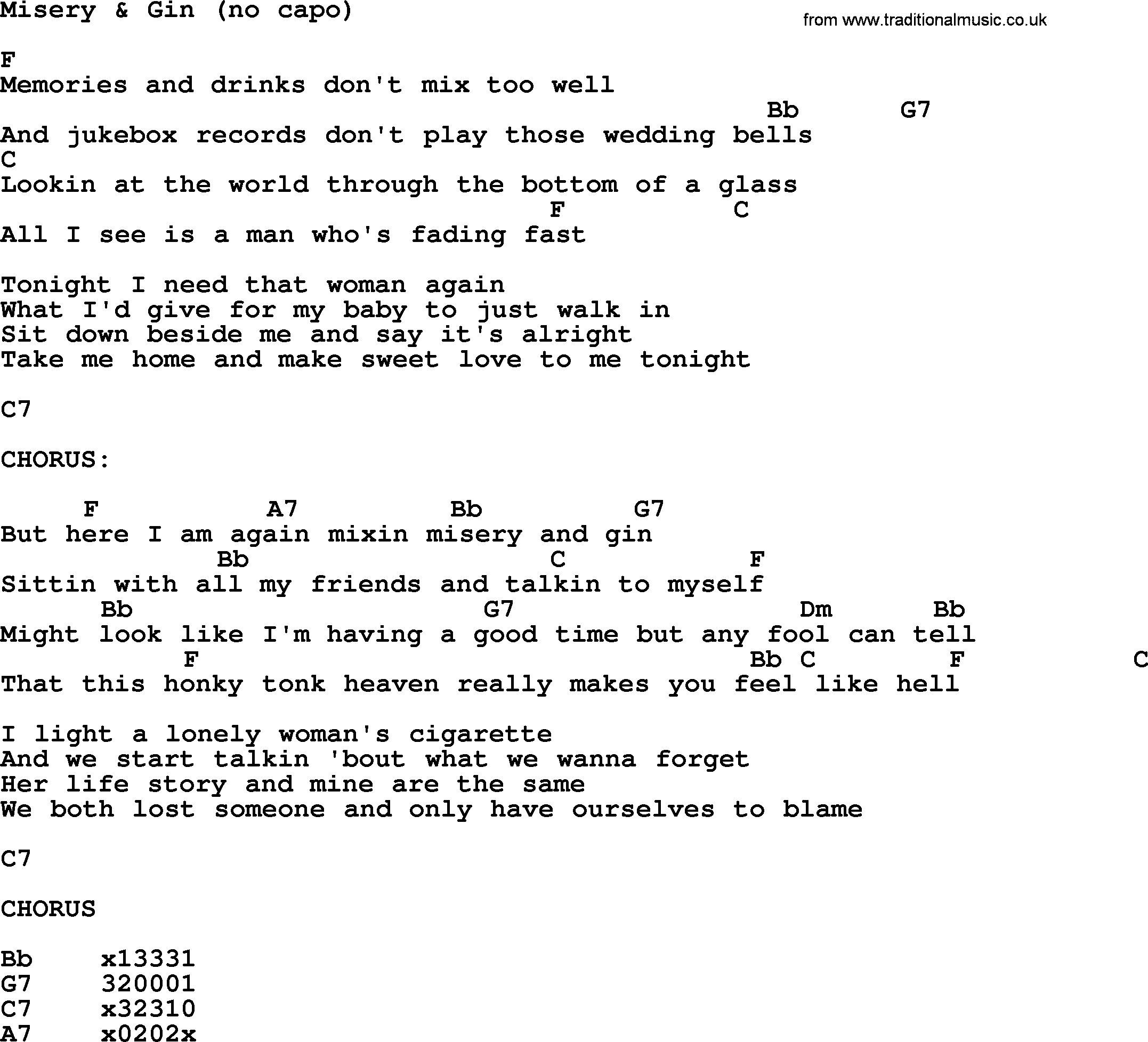 Merle Haggard song: Misery and Gin (no capo), lyrics and chords