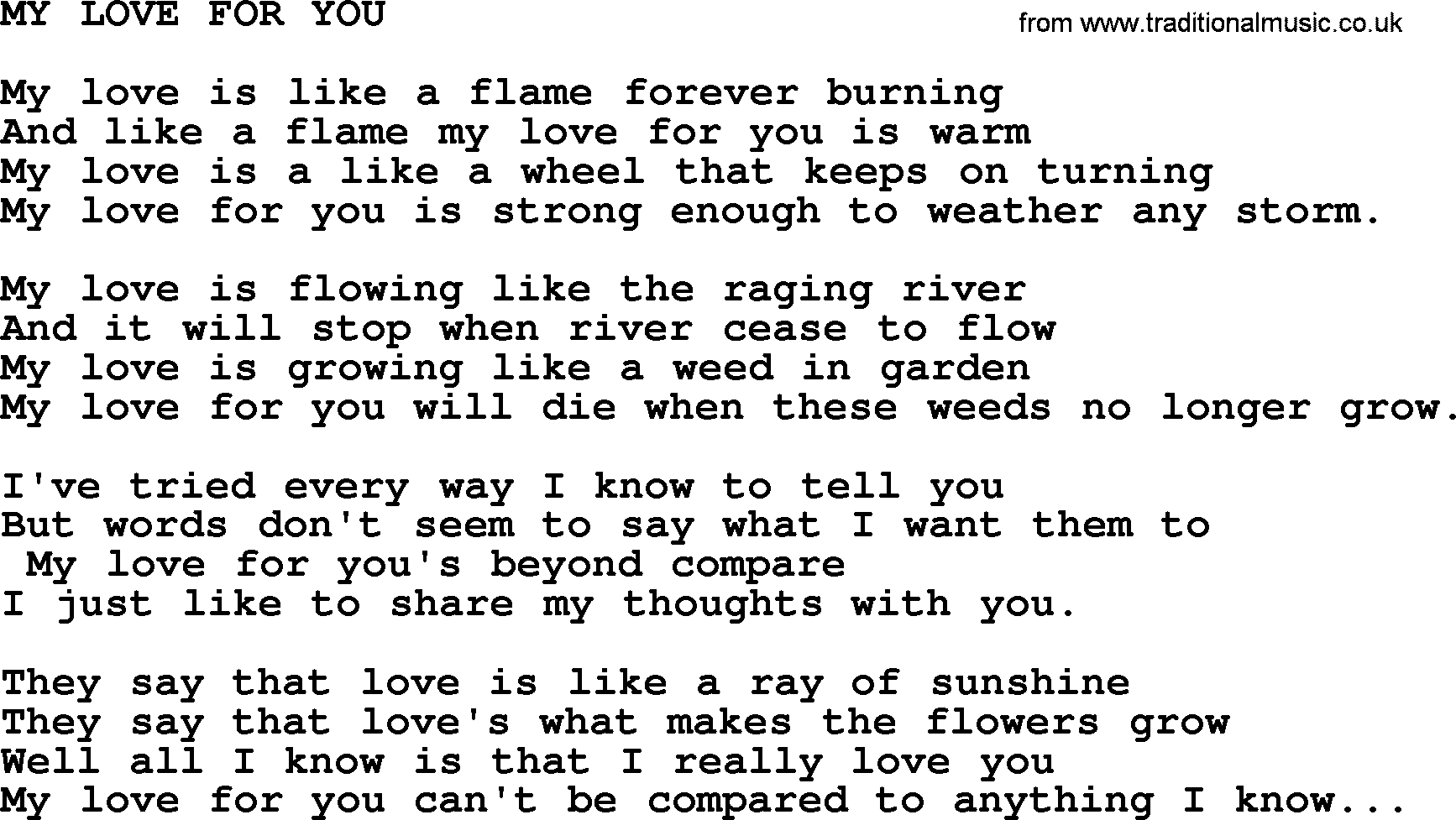 Merle Haggard song: My Love For You, lyrics.