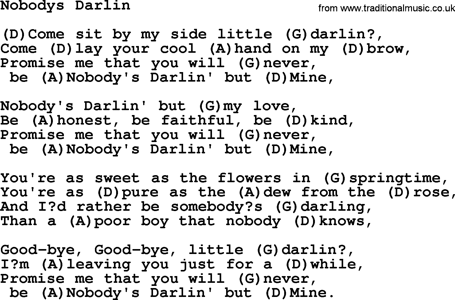 Merle Haggard song: Nobodys Darlin, lyrics and chords