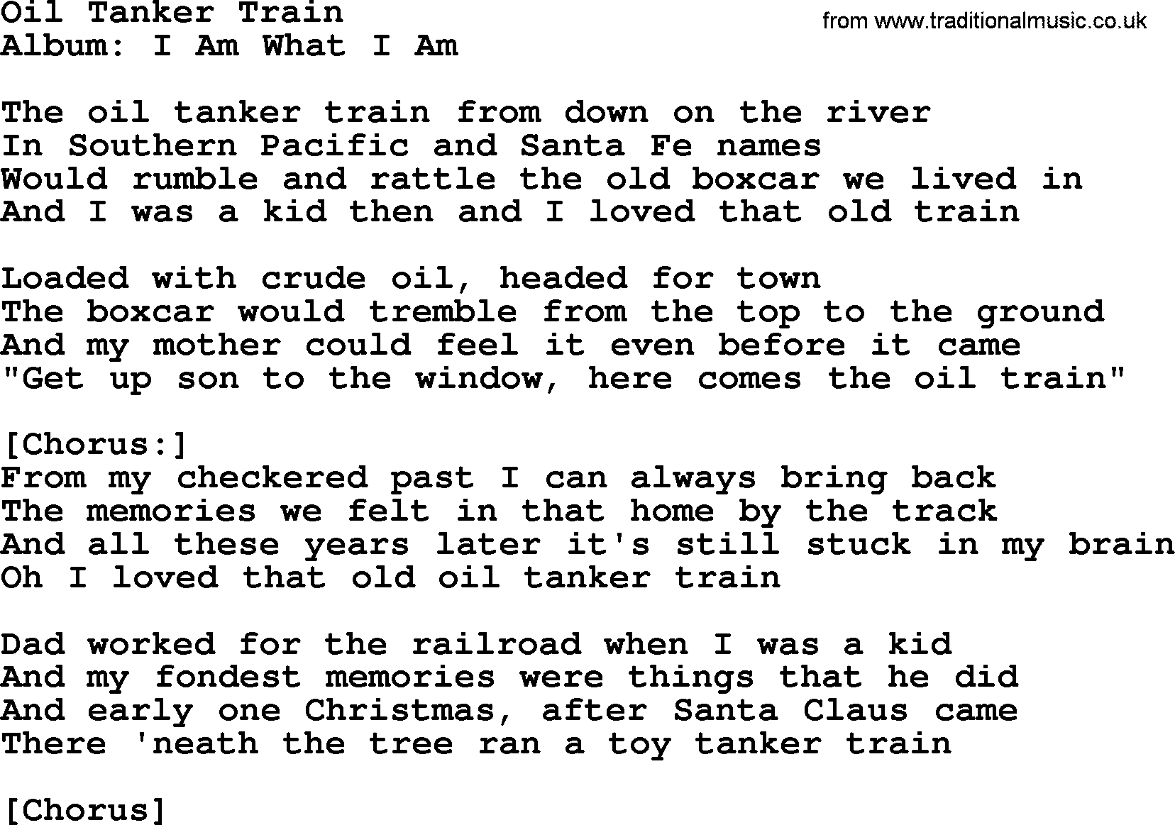 Merle Haggard song: Oil Tanker Train, lyrics.