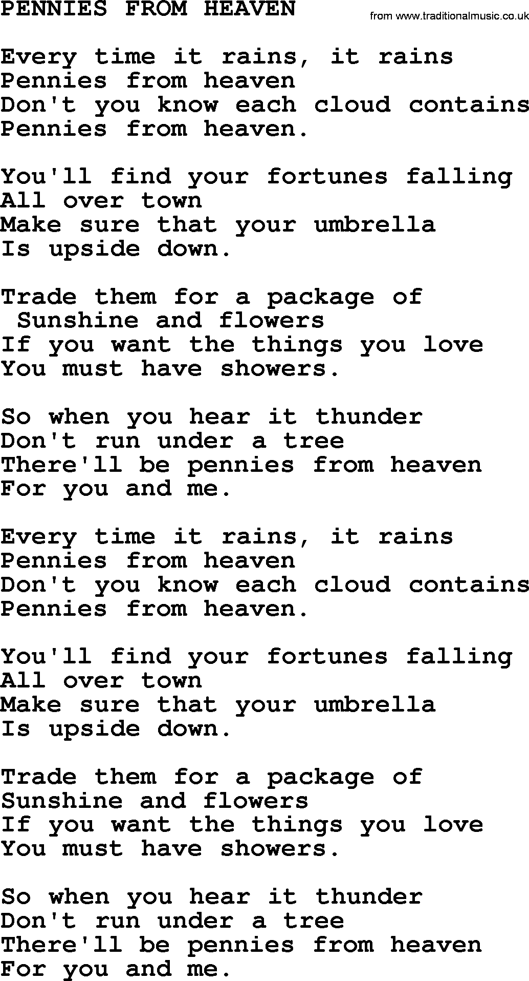 Merle Haggard song: Pennies From Heaven, lyrics.
