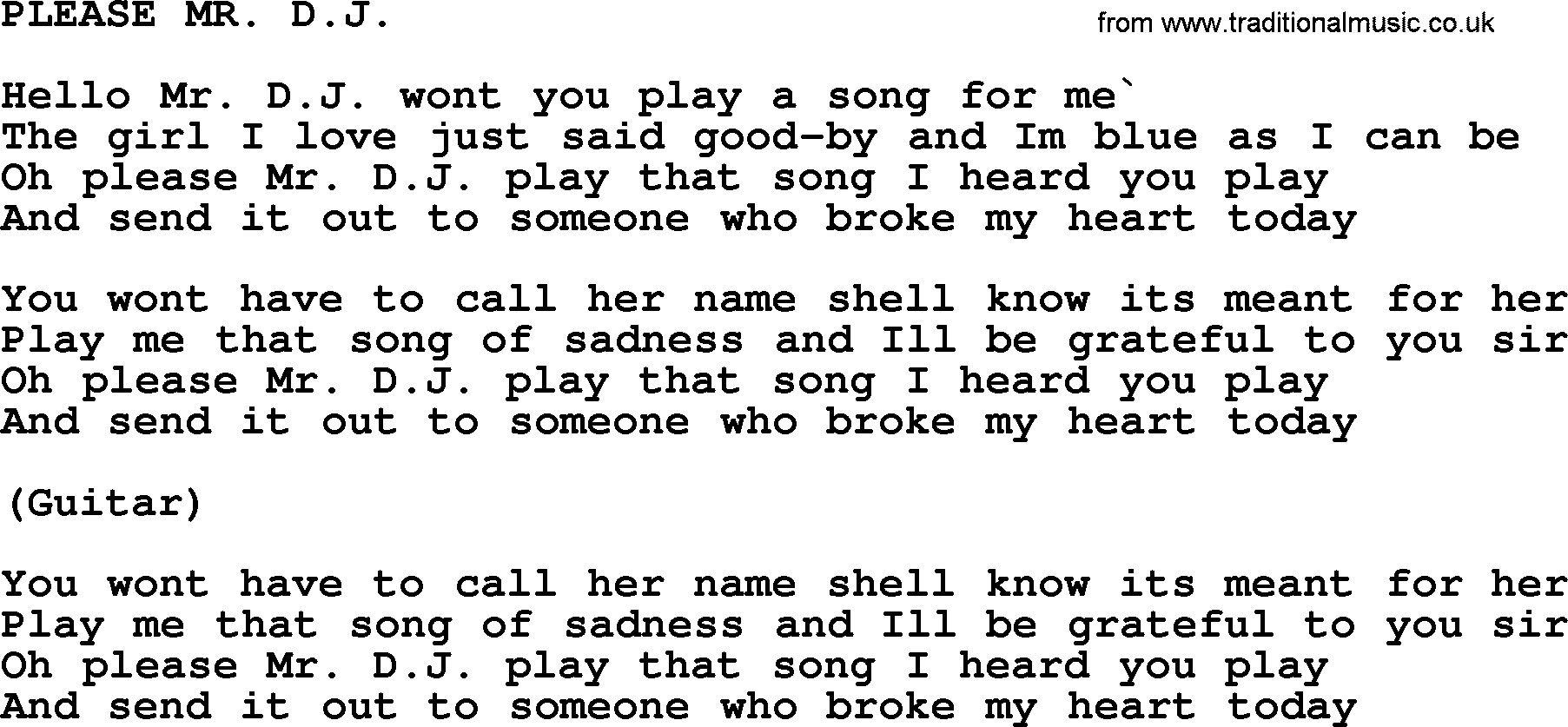 Merle Haggard song: Please Mr D J , lyrics.