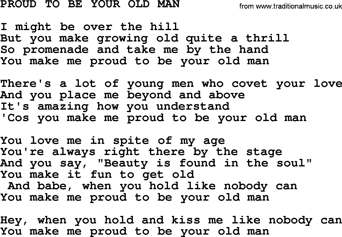 Merle Haggard song: Proud To Be Your Old Man, lyrics.