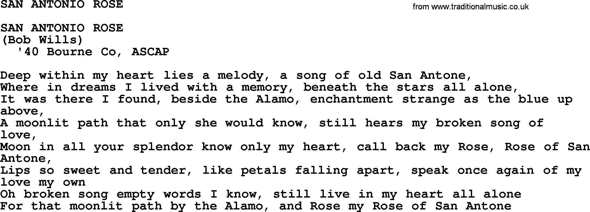 Merle Haggard song: San Antonio Rose, lyrics.