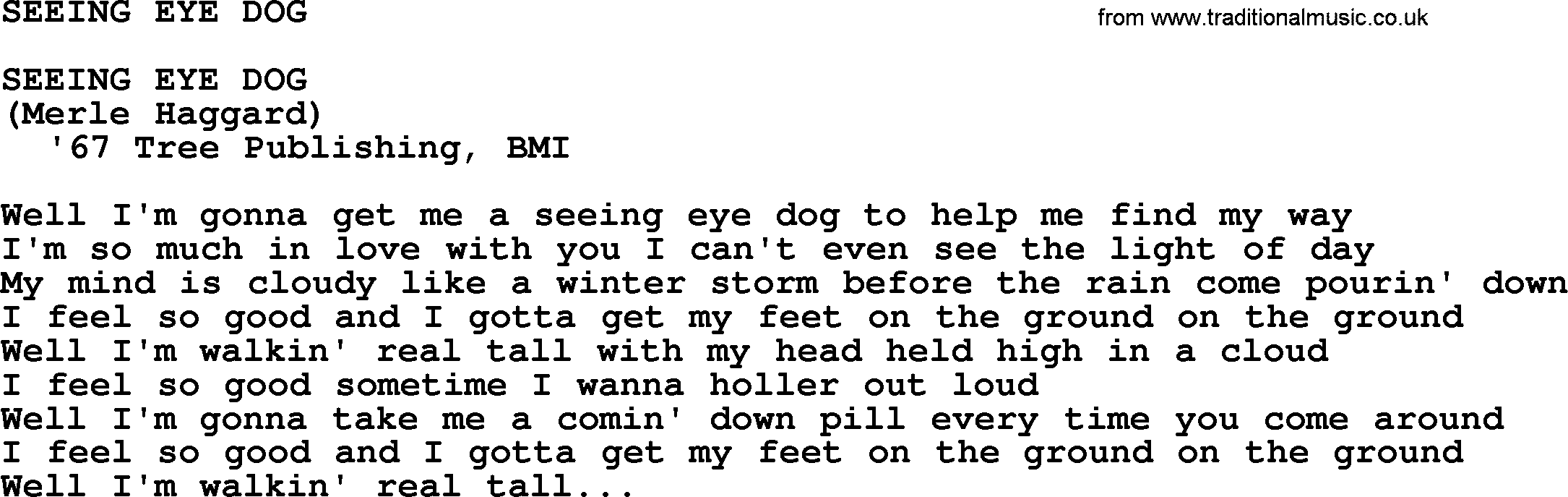 Merle Haggard song: Seeing Eye Dog, lyrics.
