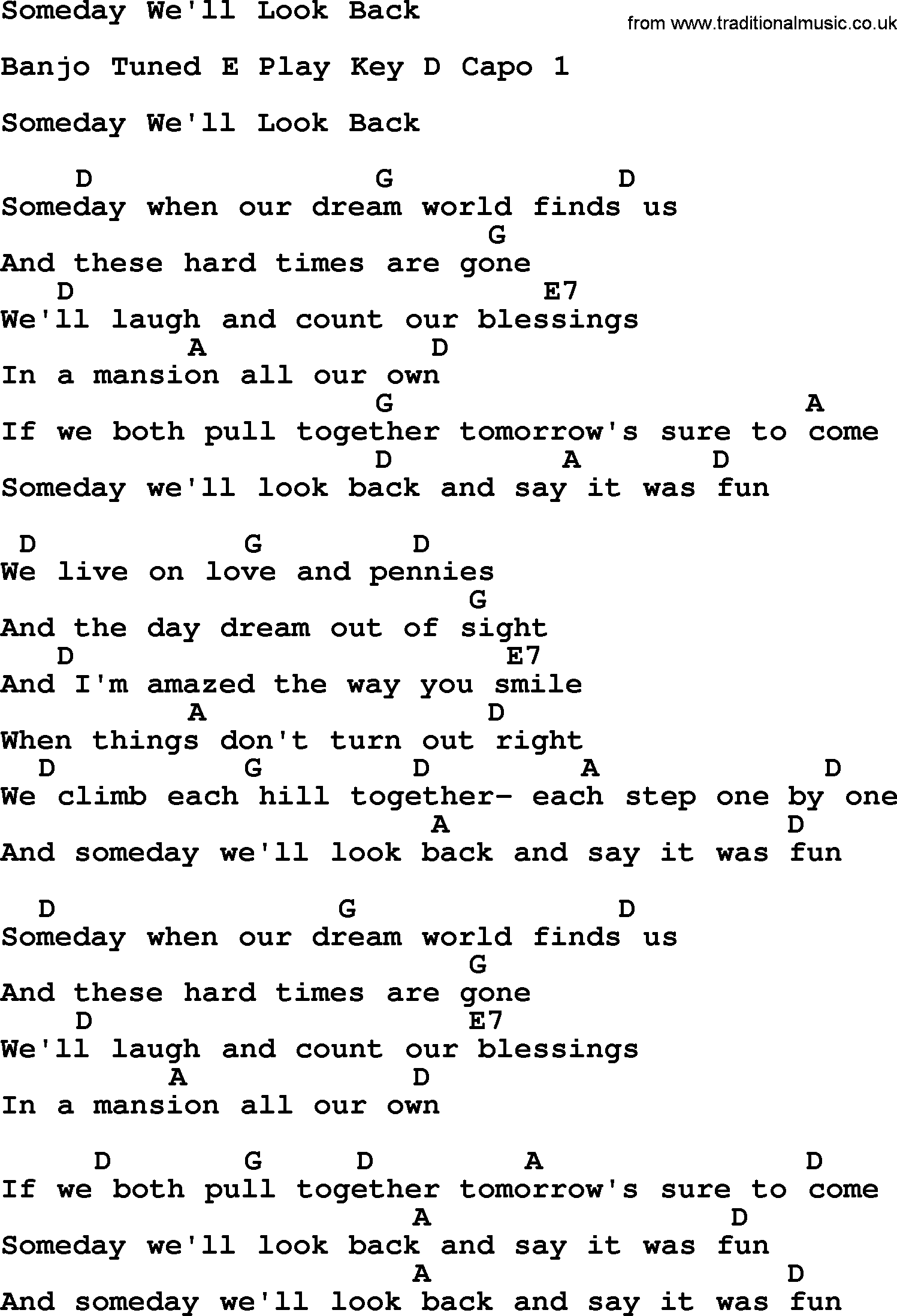 Merle Haggard song: Someday We'll Look Back, lyrics and chords