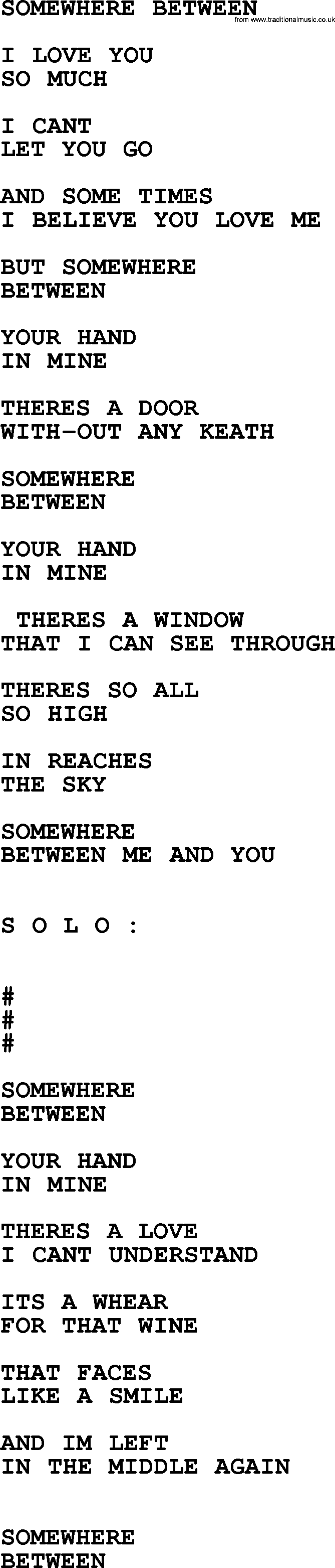 Merle Haggard song: Somewhere Between, lyrics.