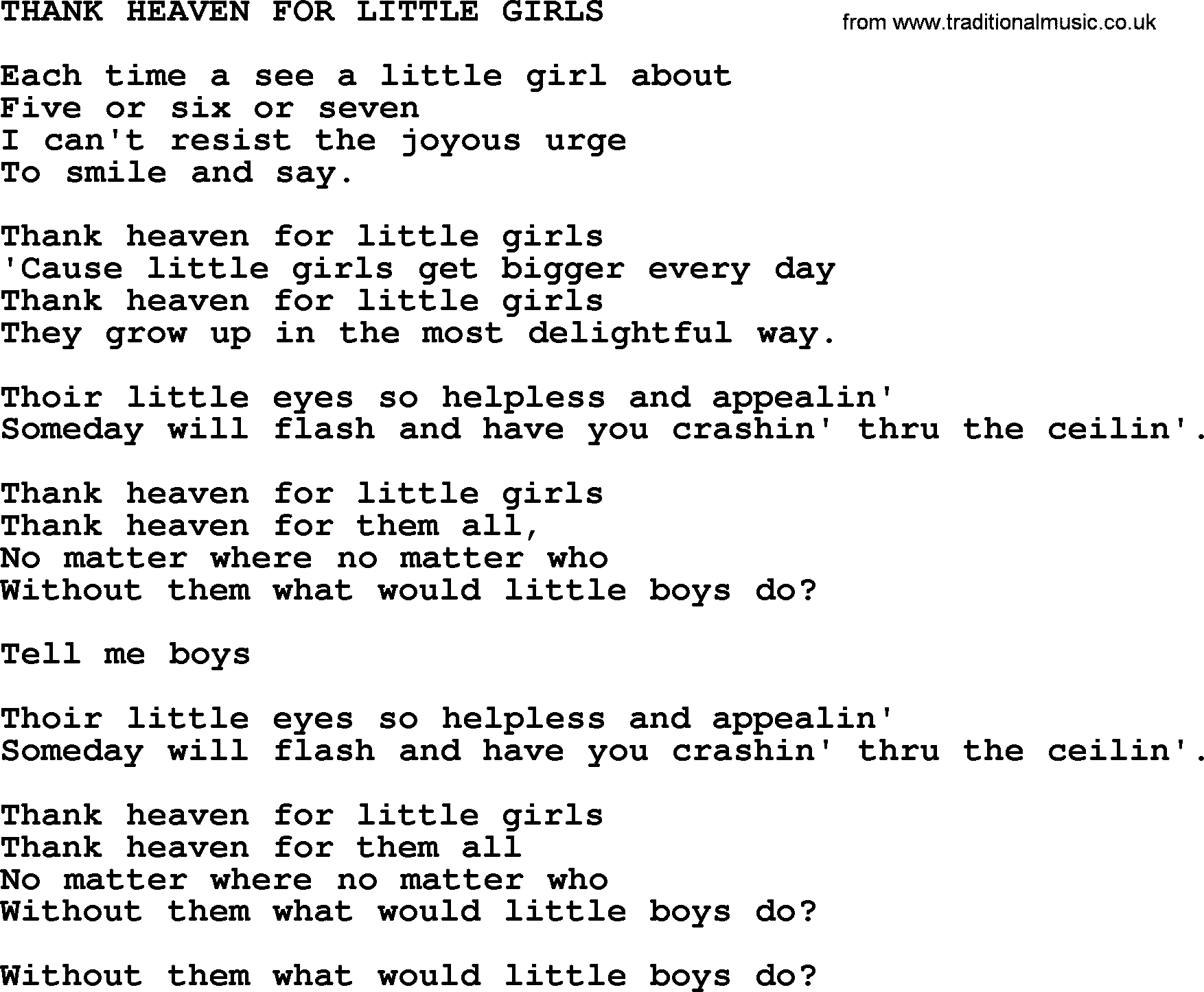 Merle Haggard song: Thank Heaven For Little Girls, lyrics.