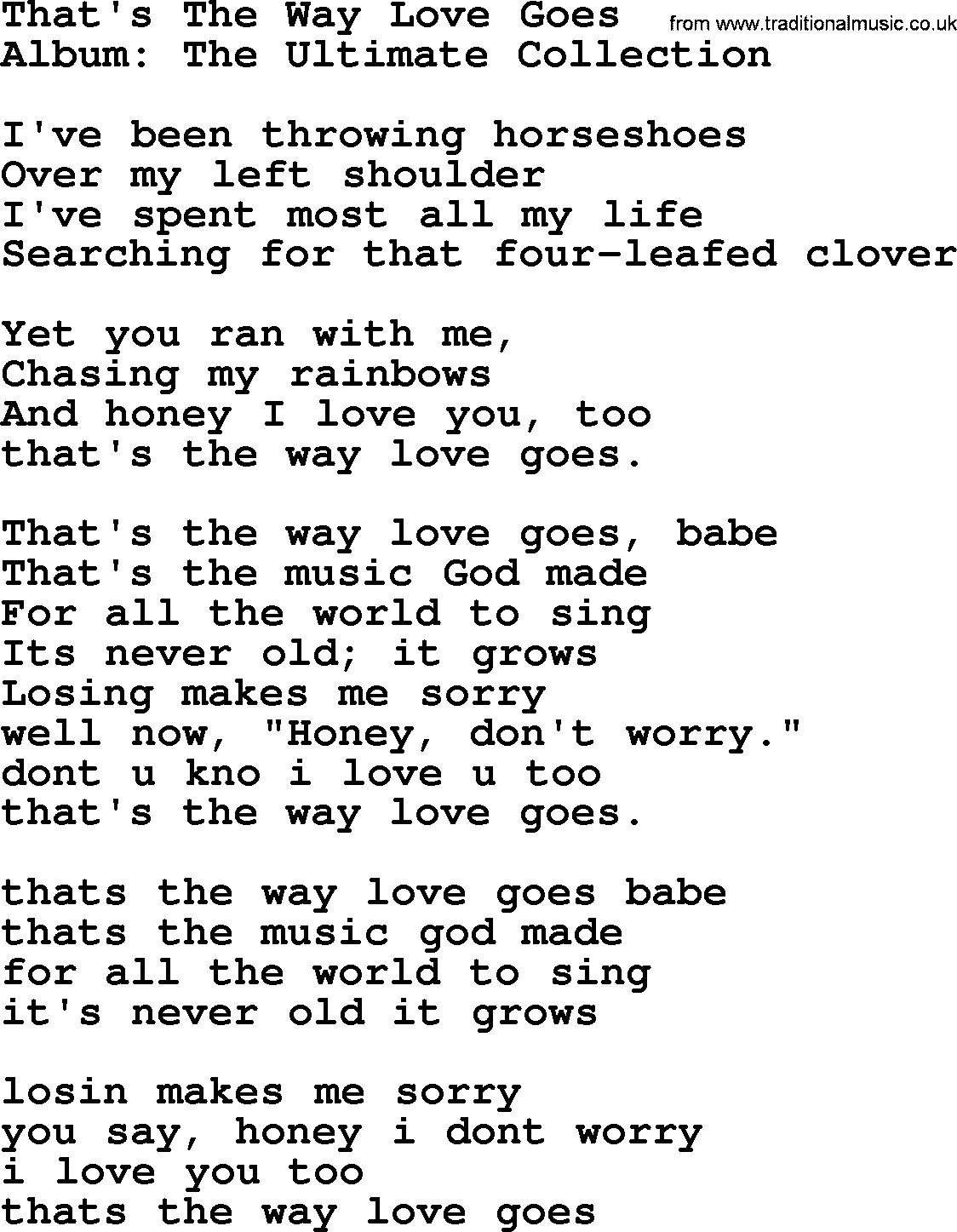 Merle Haggard song: That's The Way Love Goes, lyrics.