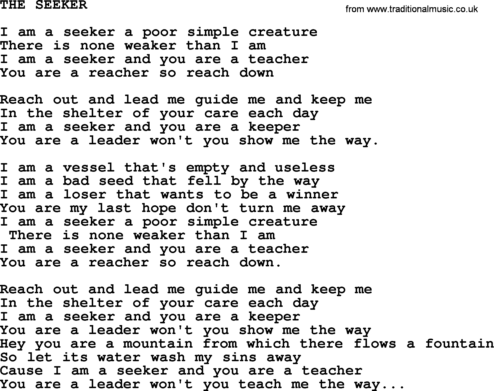 Merle Haggard song: The Seeker, lyrics.