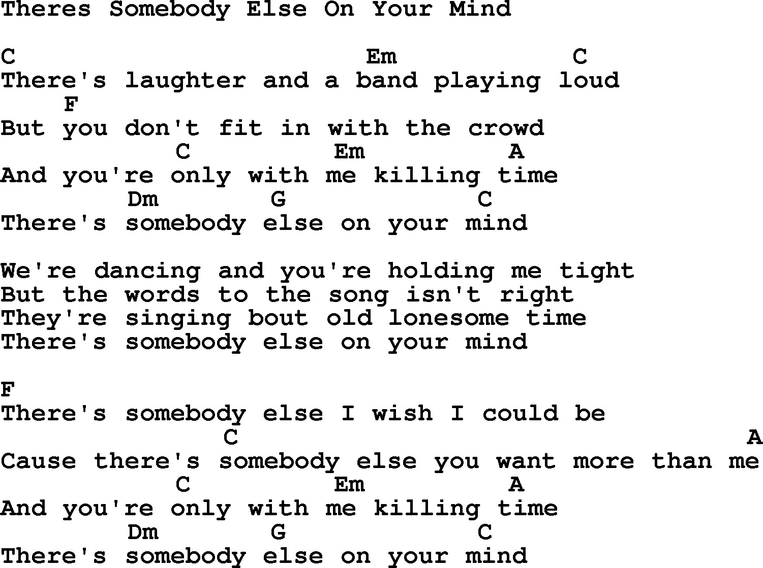 Merle Haggard song: Theres Somebody Else On Your Mind, lyrics and chords