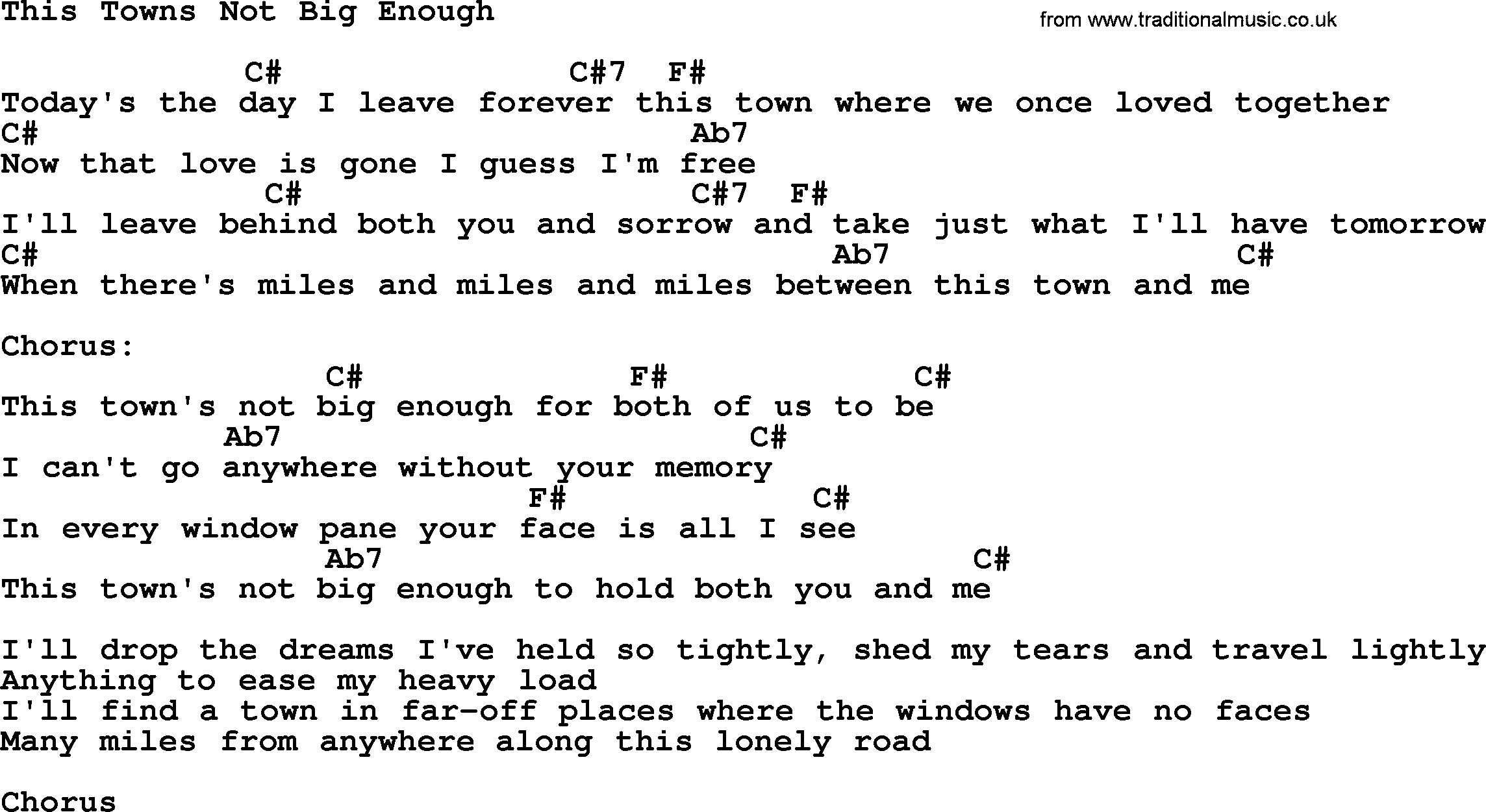 Merle Haggard song: This Towns Not Big Enough, lyrics and chords