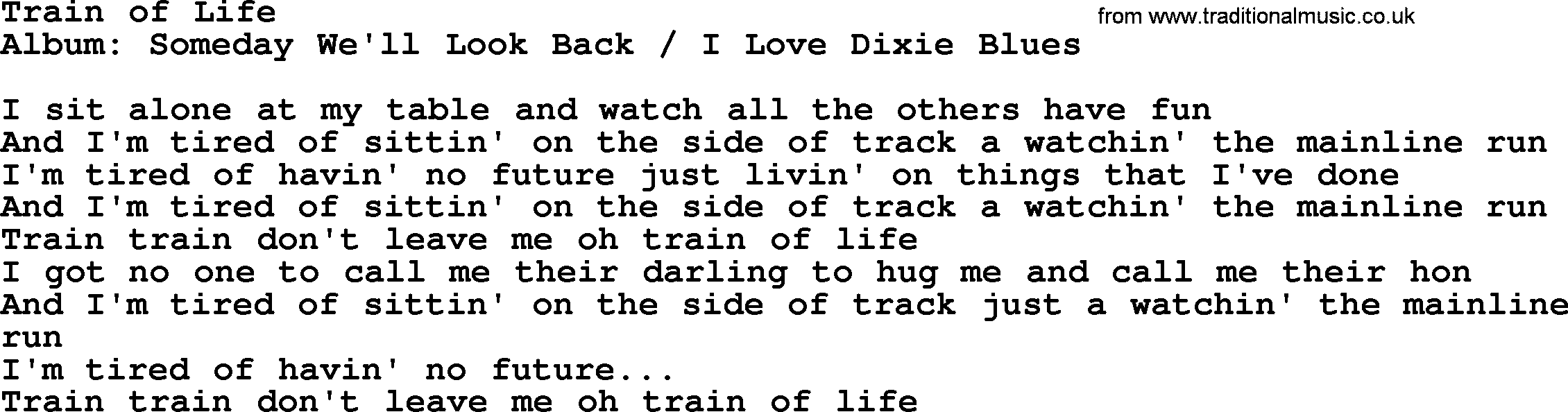 Merle Haggard song: Train Of Life, lyrics.