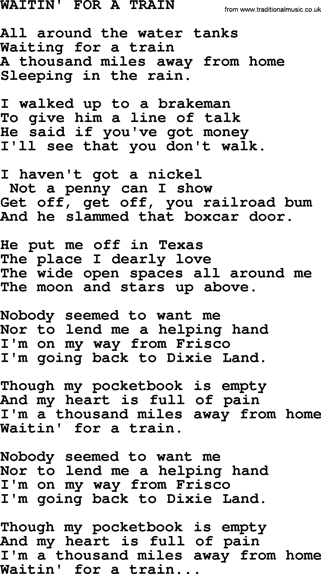 Merle Haggard song: Waitin' For A Train, lyrics.