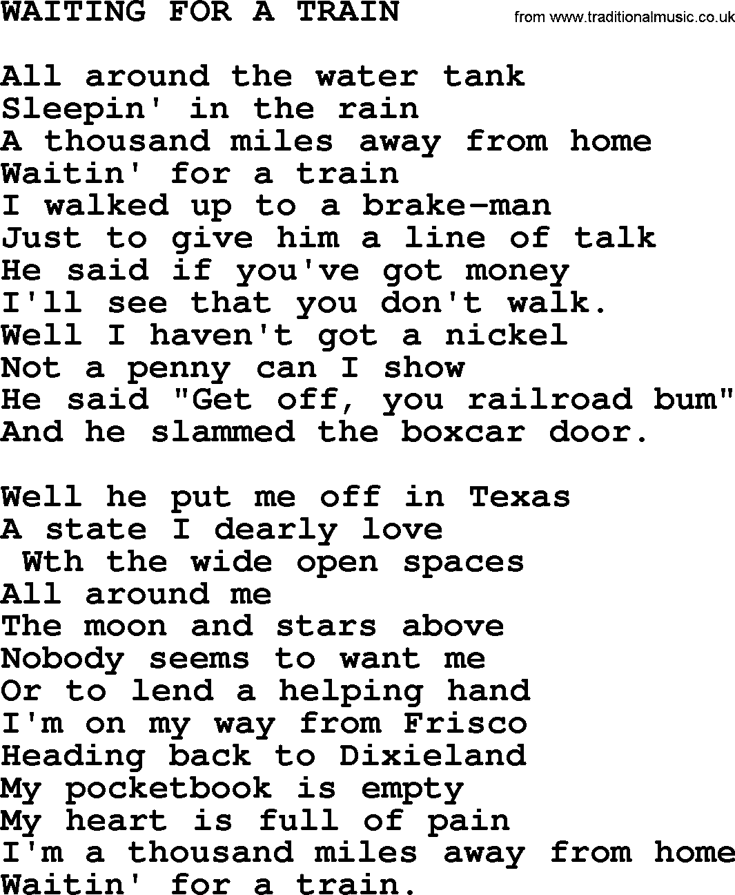 Merle Haggard song: Waiting For A Train, lyrics.