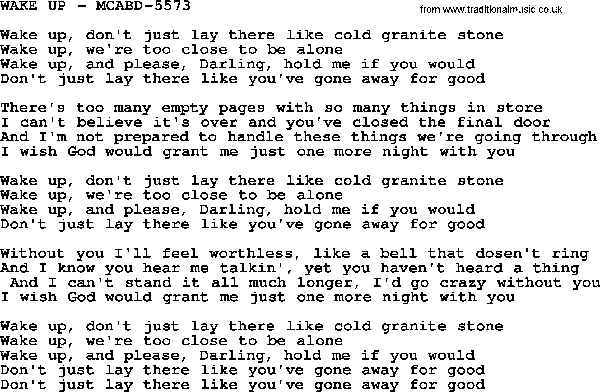 Merle Haggard song: Wake Up - Mcabd-5573, lyrics.