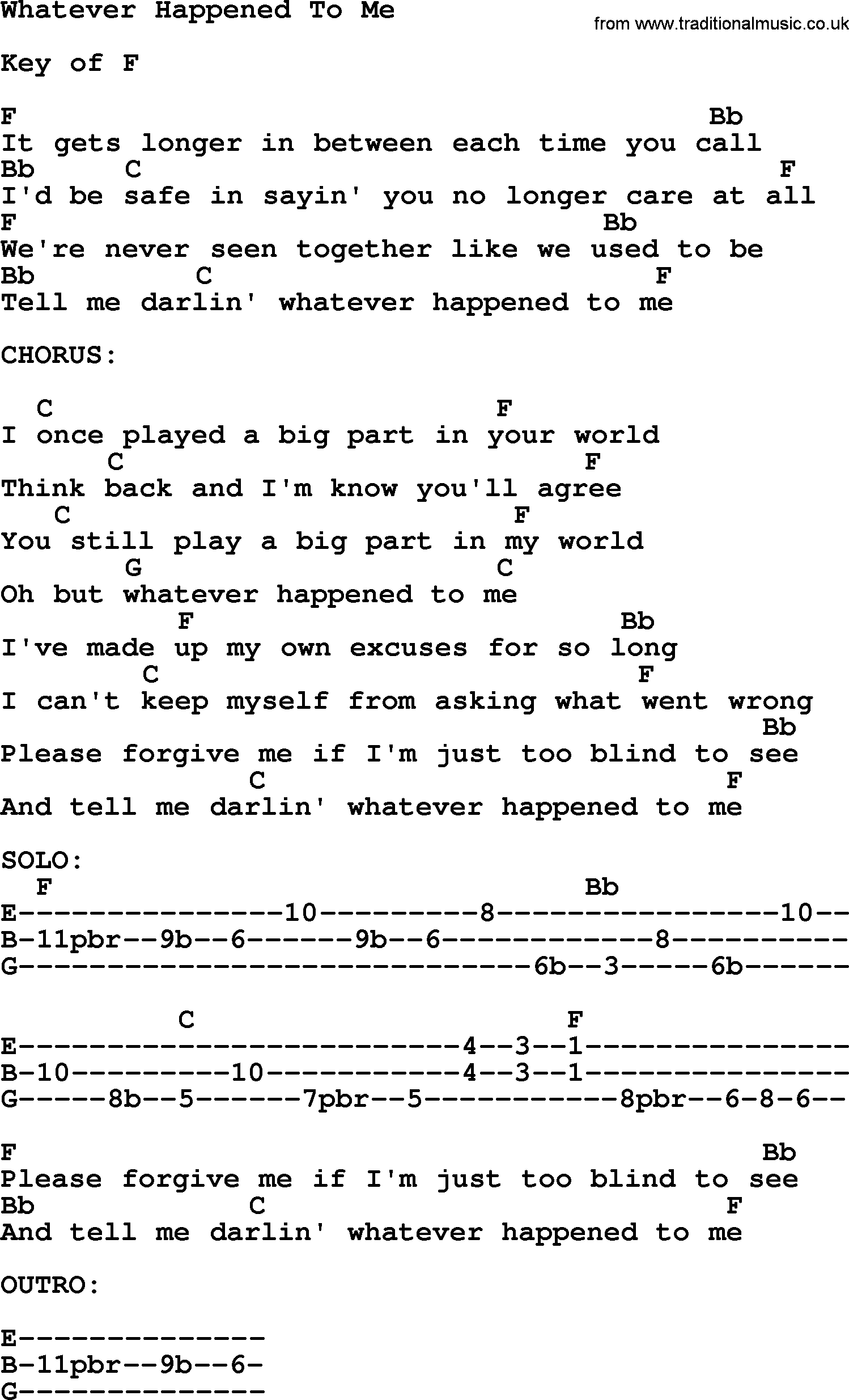 Merle Haggard song: Whatever Happened To Me, lyrics and chords