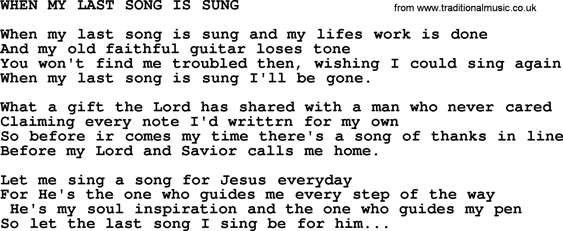 Merle Haggard song: When My Last Song Is Sung, lyrics.