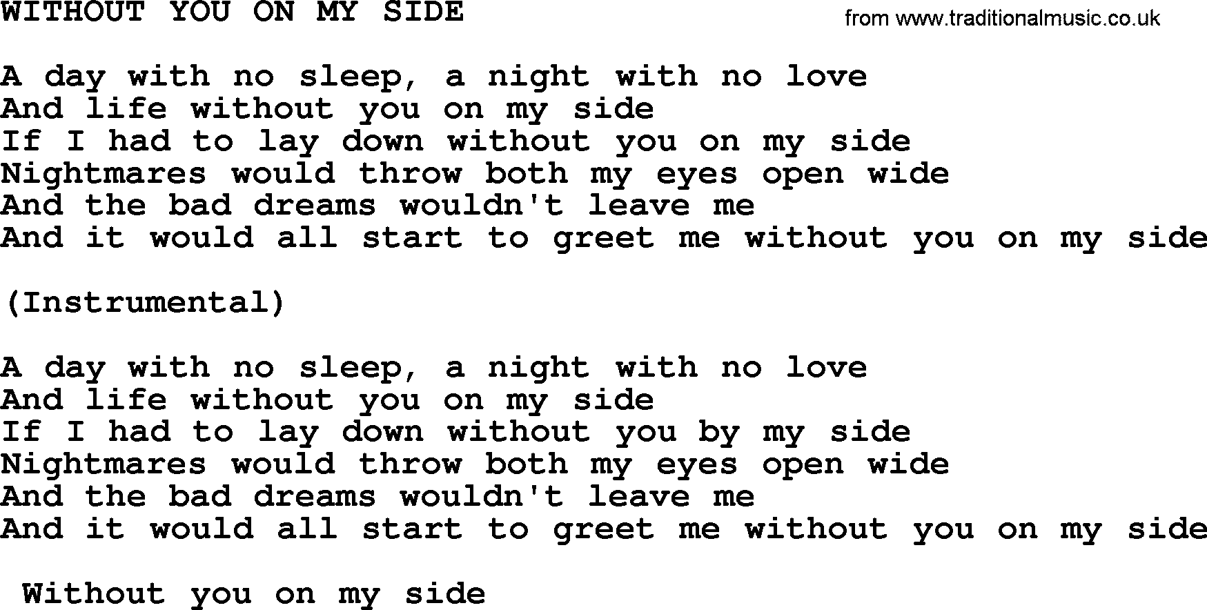Merle Haggard song: Without You On My Side, lyrics.