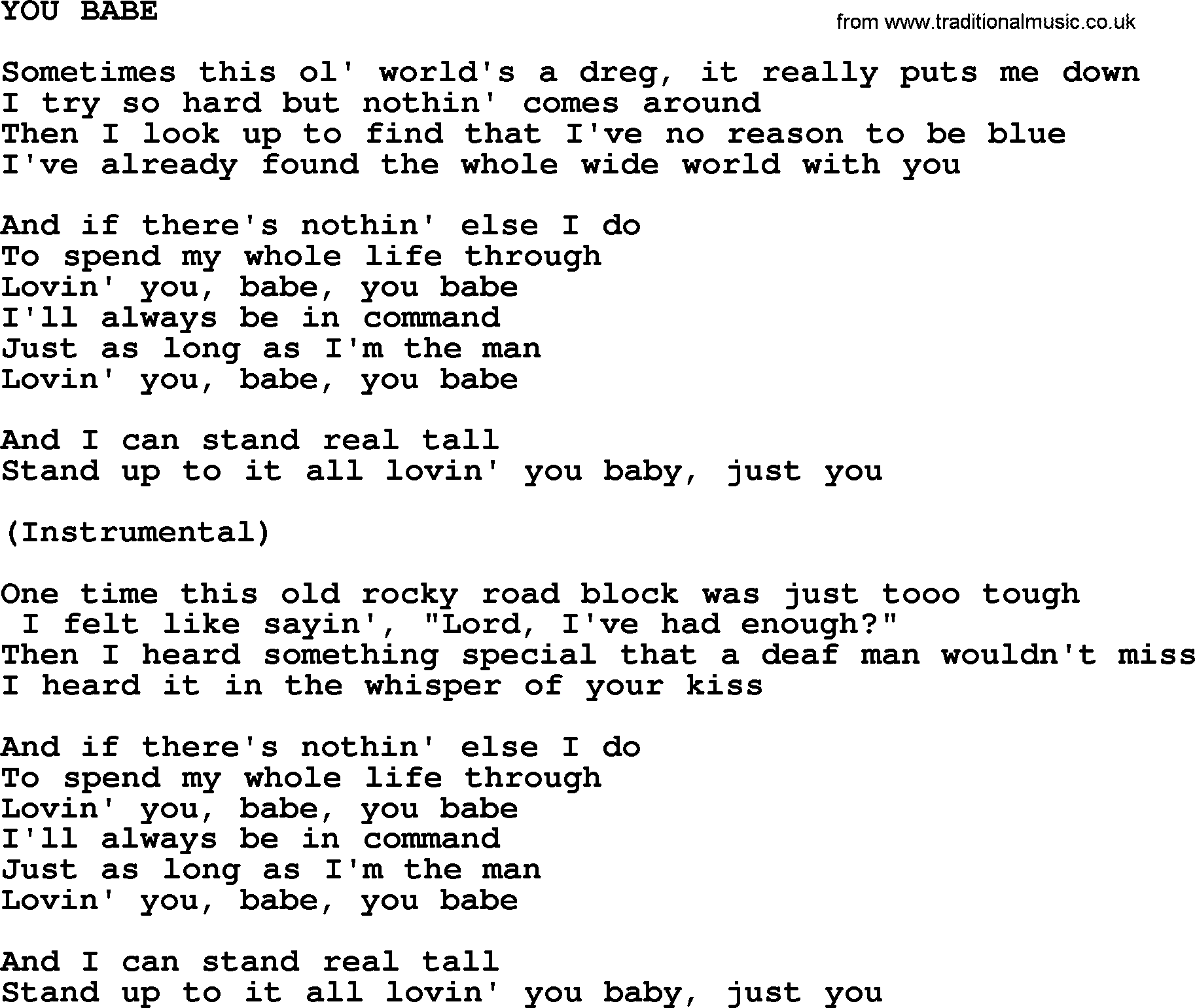 Merle Haggard song: You Babe, lyrics.