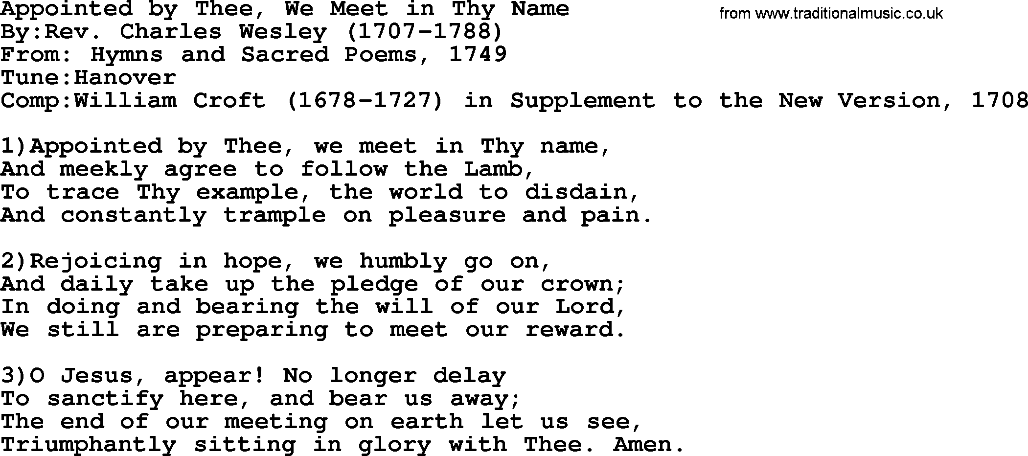 Methodist Hymn: Appointed By Thee, We Meet In Thy Name, lyrics