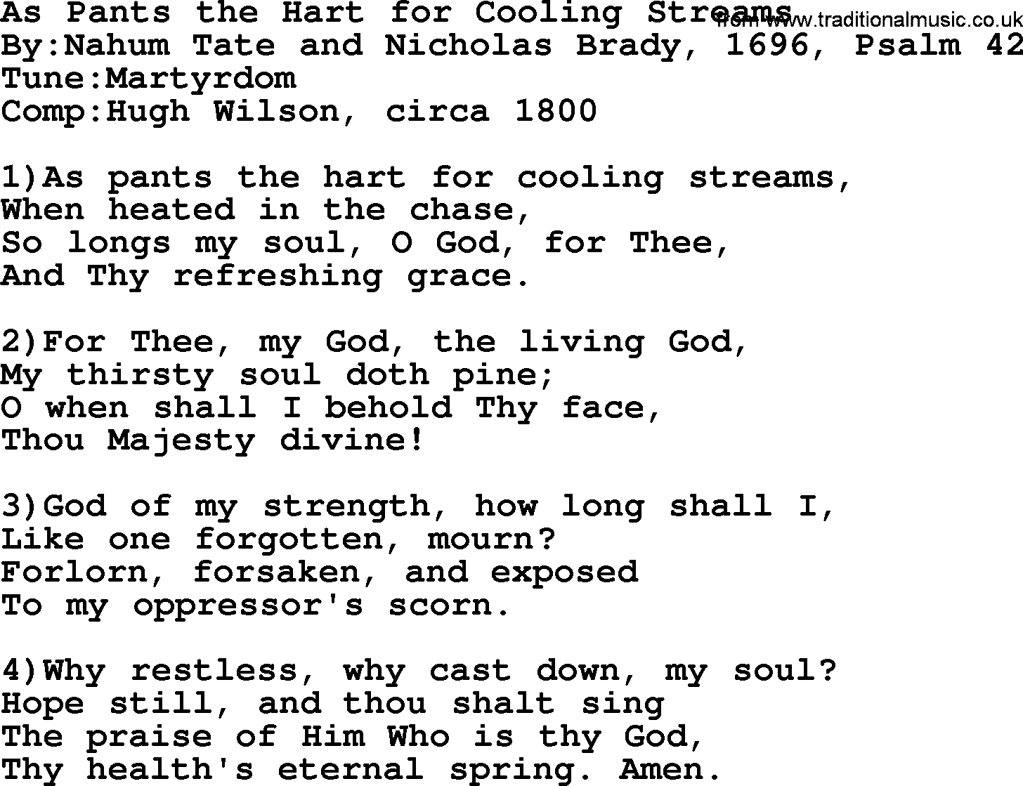 Methodist Hymn: As Pants The Hart For Cooling Streams, lyrics