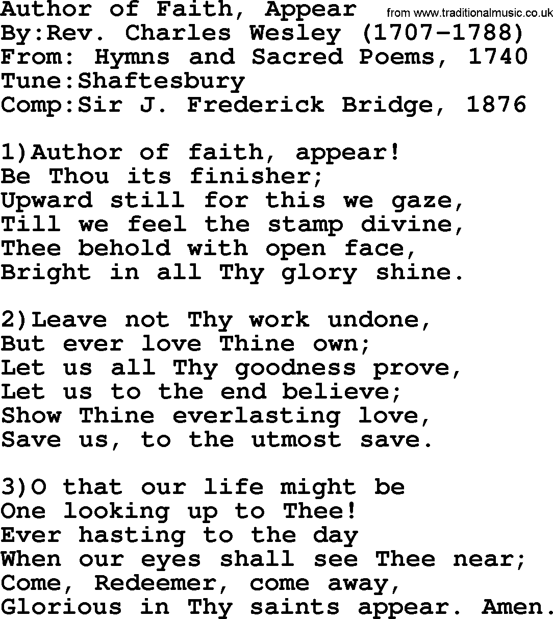 Methodist Hymn: Author Of Faith, Appear, lyrics