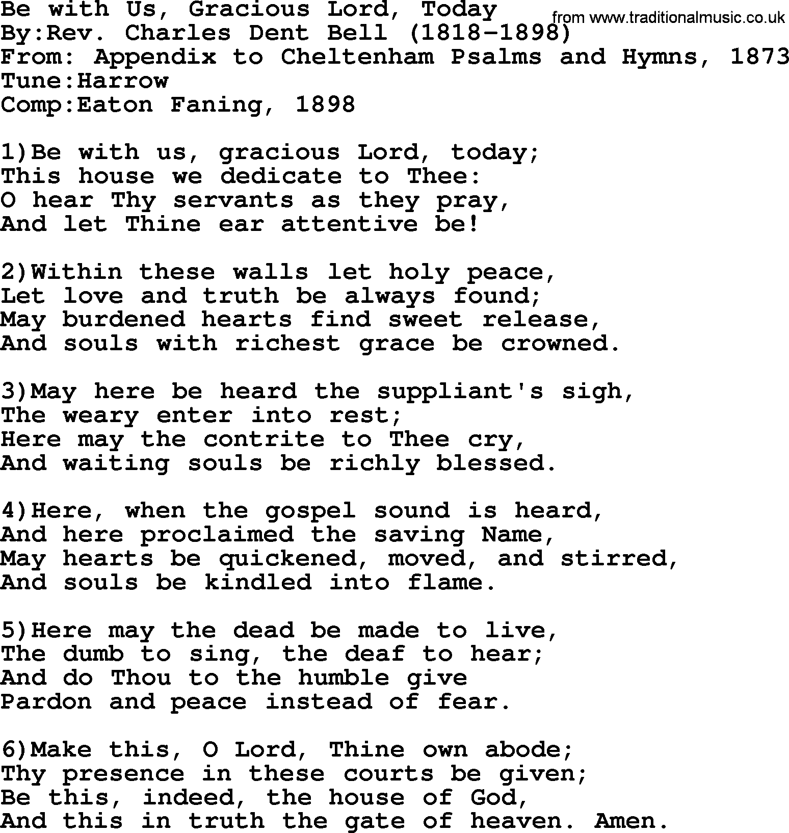 Methodist Hymn: Be With Us, Gracious Lord, Today, lyrics