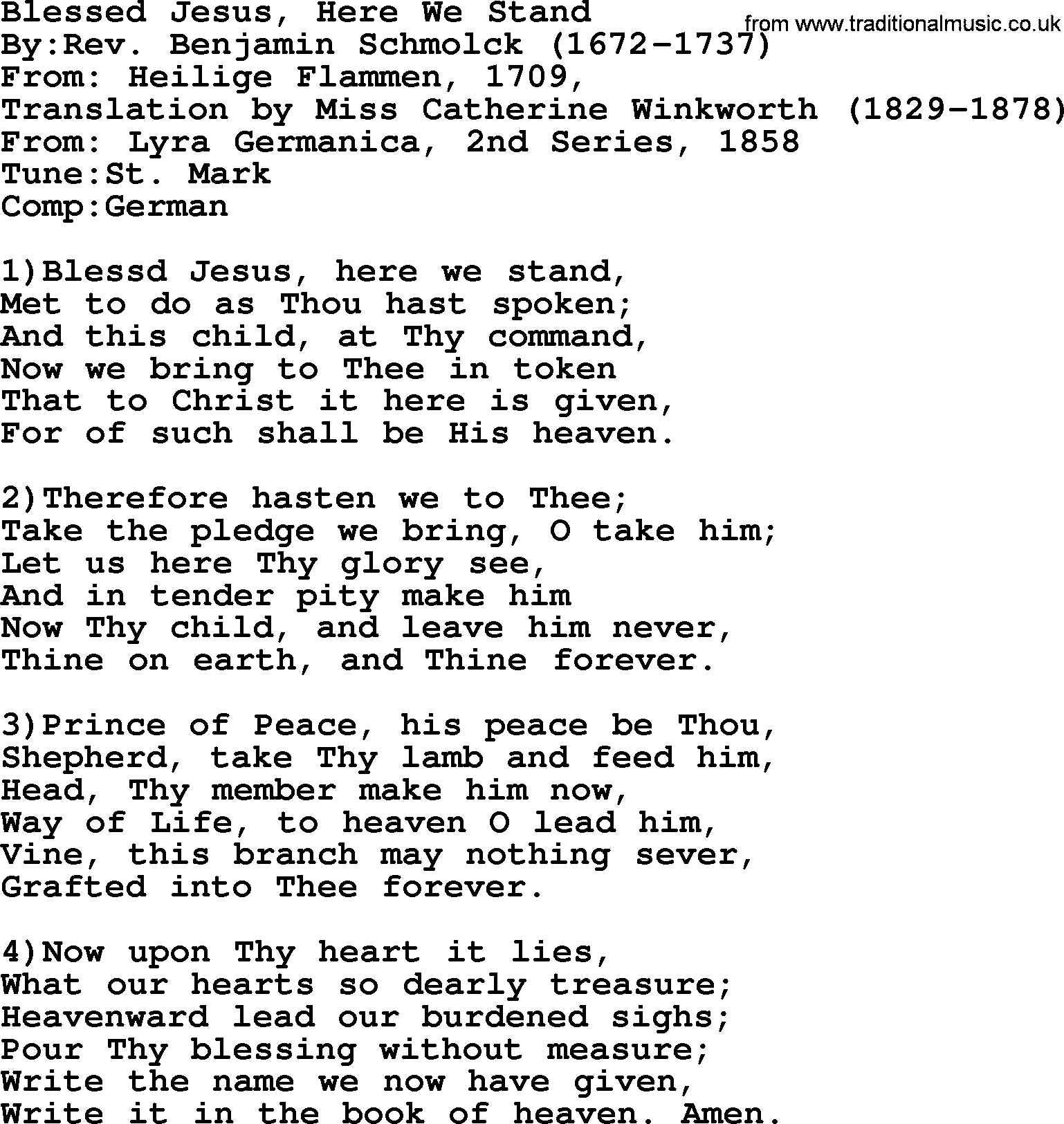 Methodist Hymn: Blessed Jesus, Here We Stand, lyrics