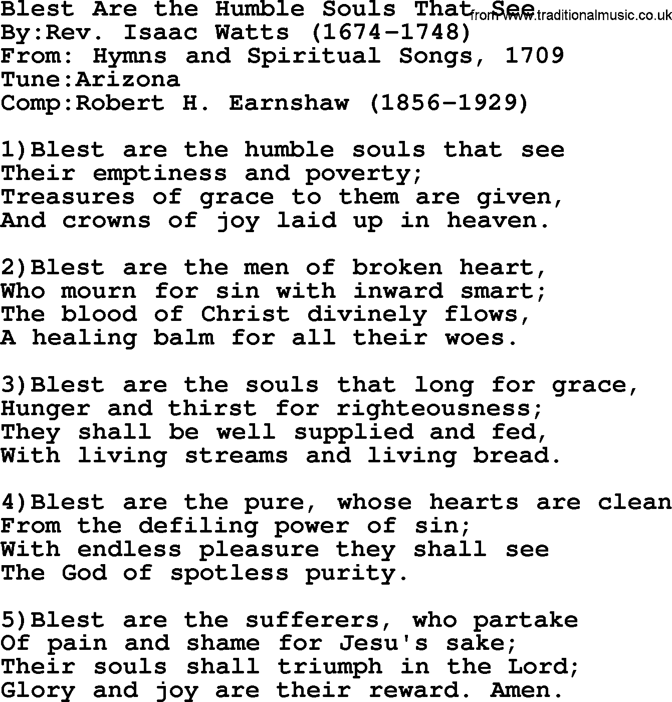 Methodist Hymn: Blest Are The Humble Souls That See, lyrics