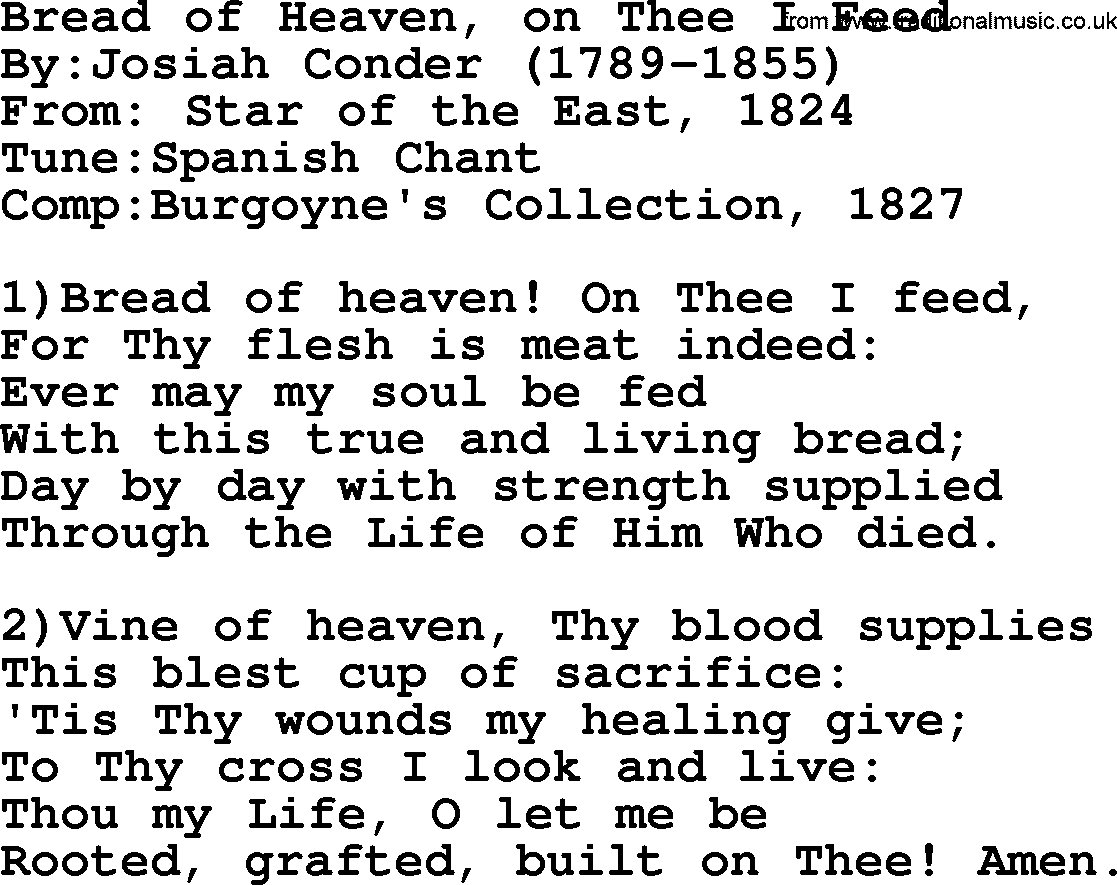 Methodist Hymn: Bread Of Heaven, On Thee I Feed, lyrics